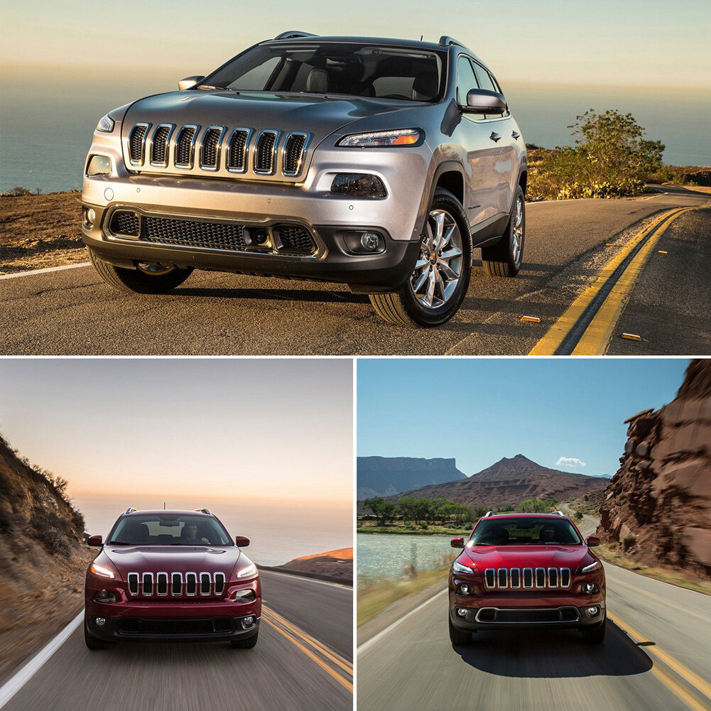 For 2014-2018 Jeep Cherokee Front Grill Inserts Honeycomb Mesh Cover Chrome 7pcs