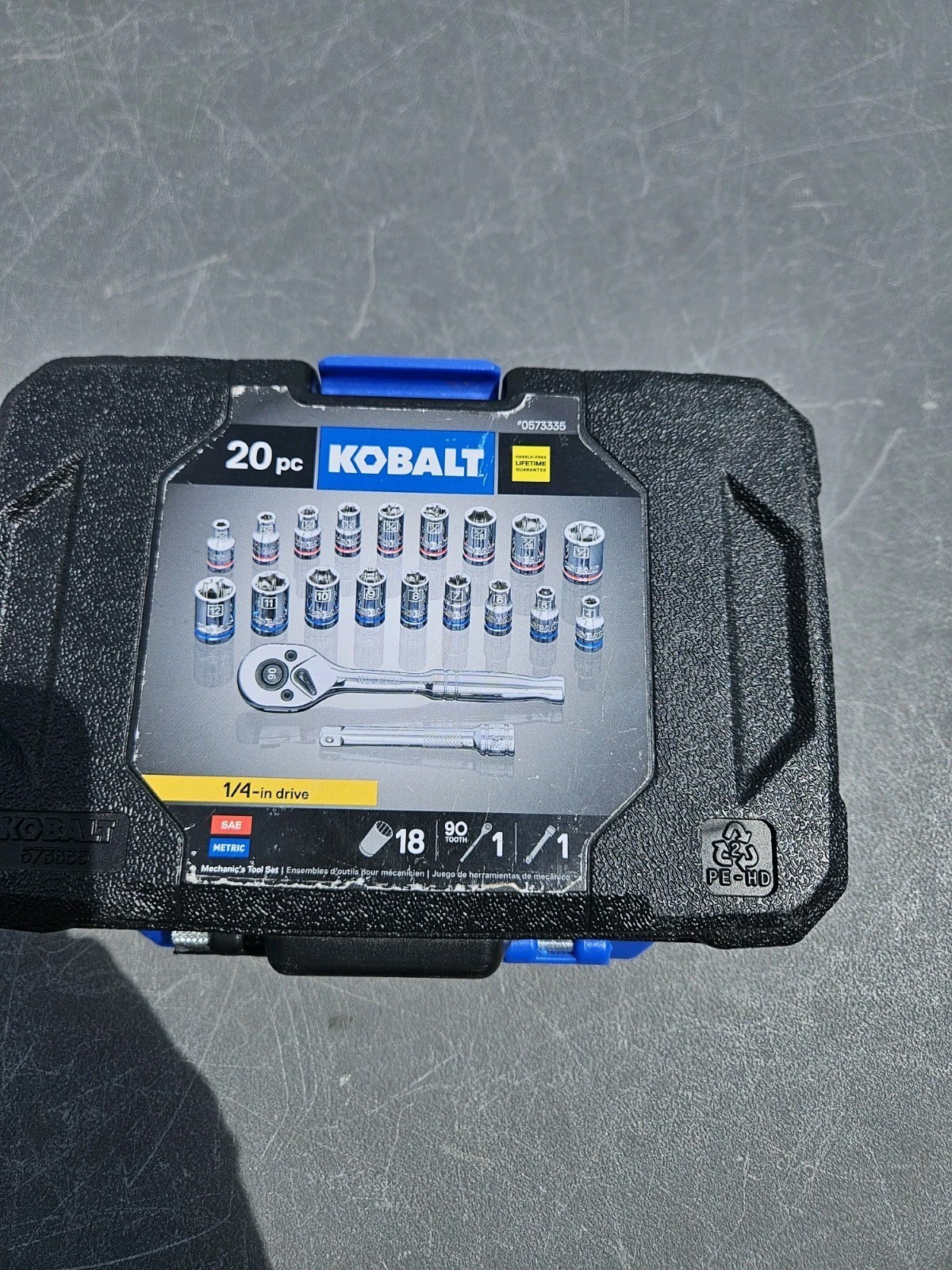 KOBALT 20 Pc 1/4 Drive Socket Set With 90 Tooth Rachet SAE & Metric 0573335