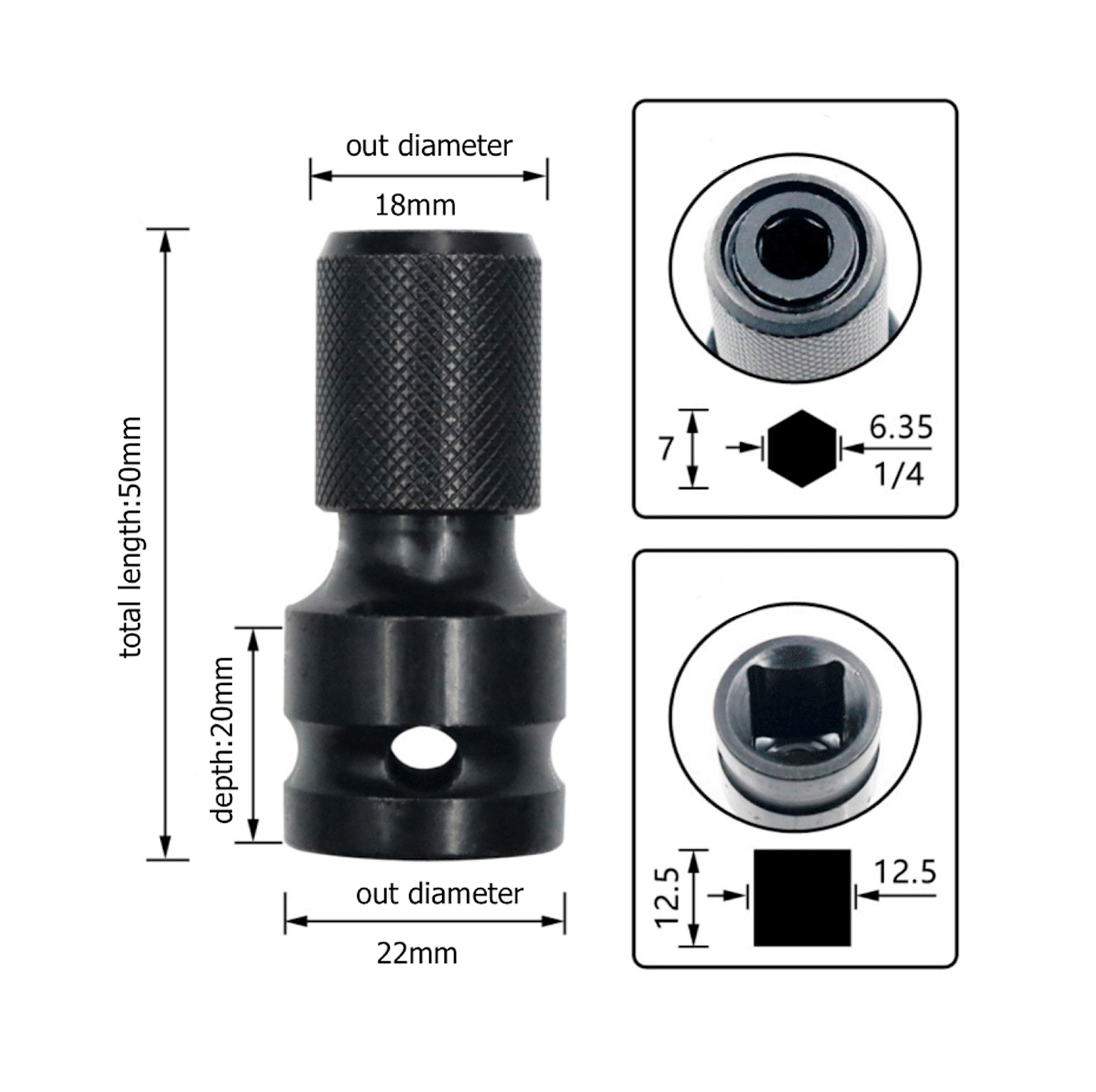 2Pcs 1/2″ Drive To 1/4″ Socket Adapter for IMPACT WRENCH Hex Drill Chuck Convert