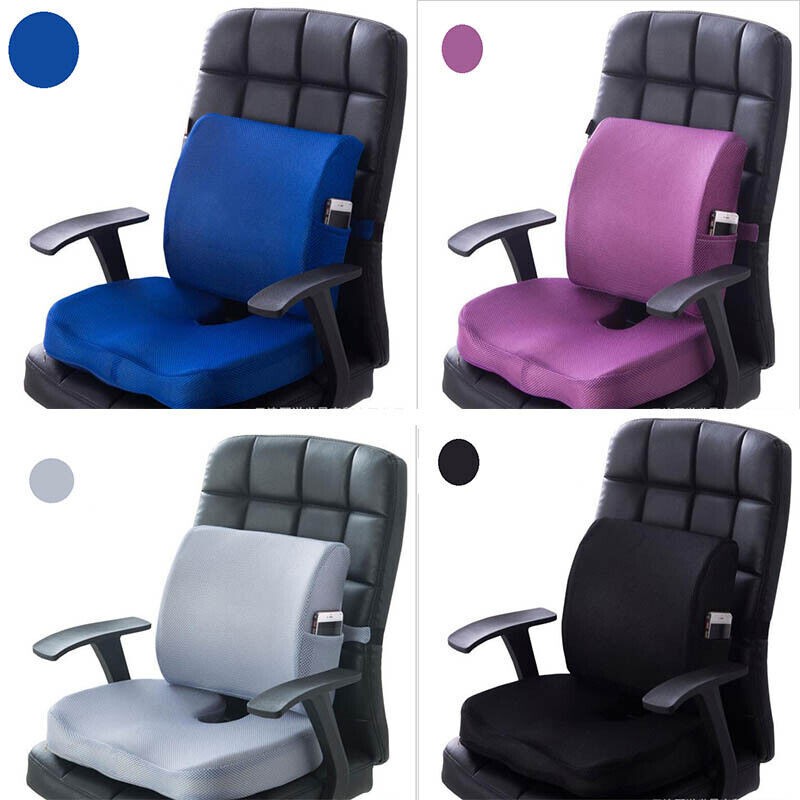 Memory Foam Seat Lumbar+Back Support Set Coccyx Pain Relief Cushion universal