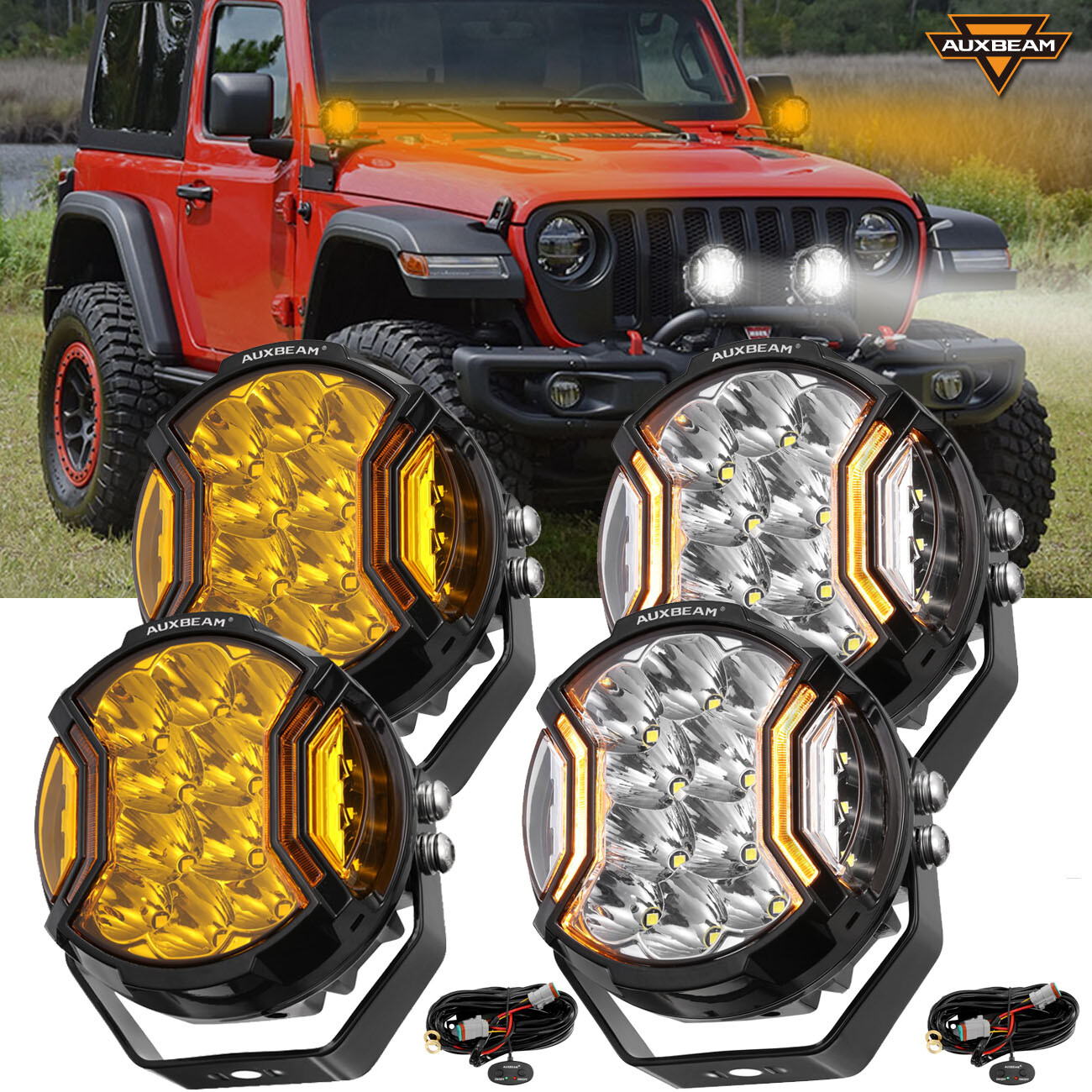 4x AUXBEAM 5″ Inch 20400LM 172W LED Pods Side Shooter Pod Lights White Amber DRL