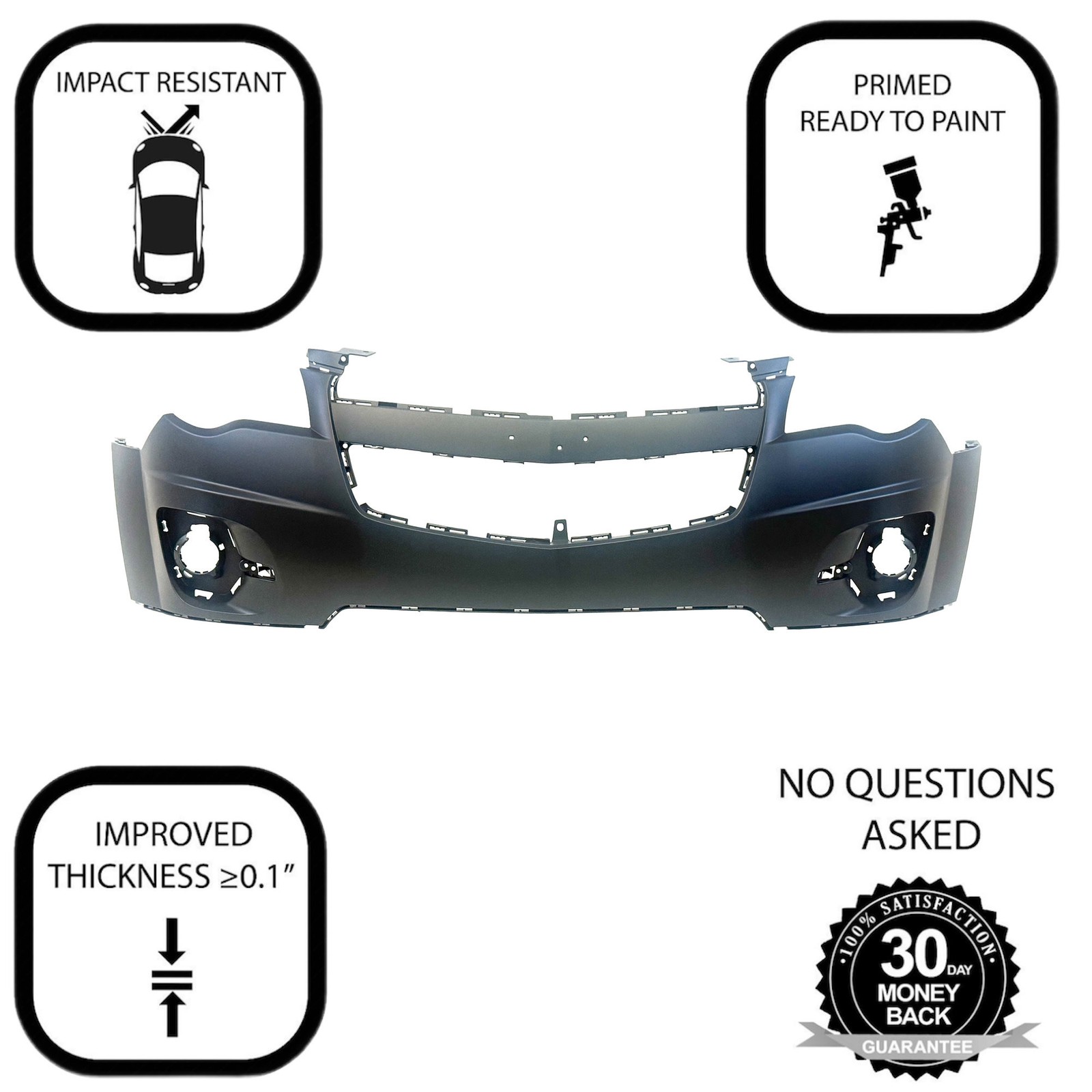 Primed Front Bumper Cover For 2010-2015 Chevy Equinox Chevrolet w/ fog
