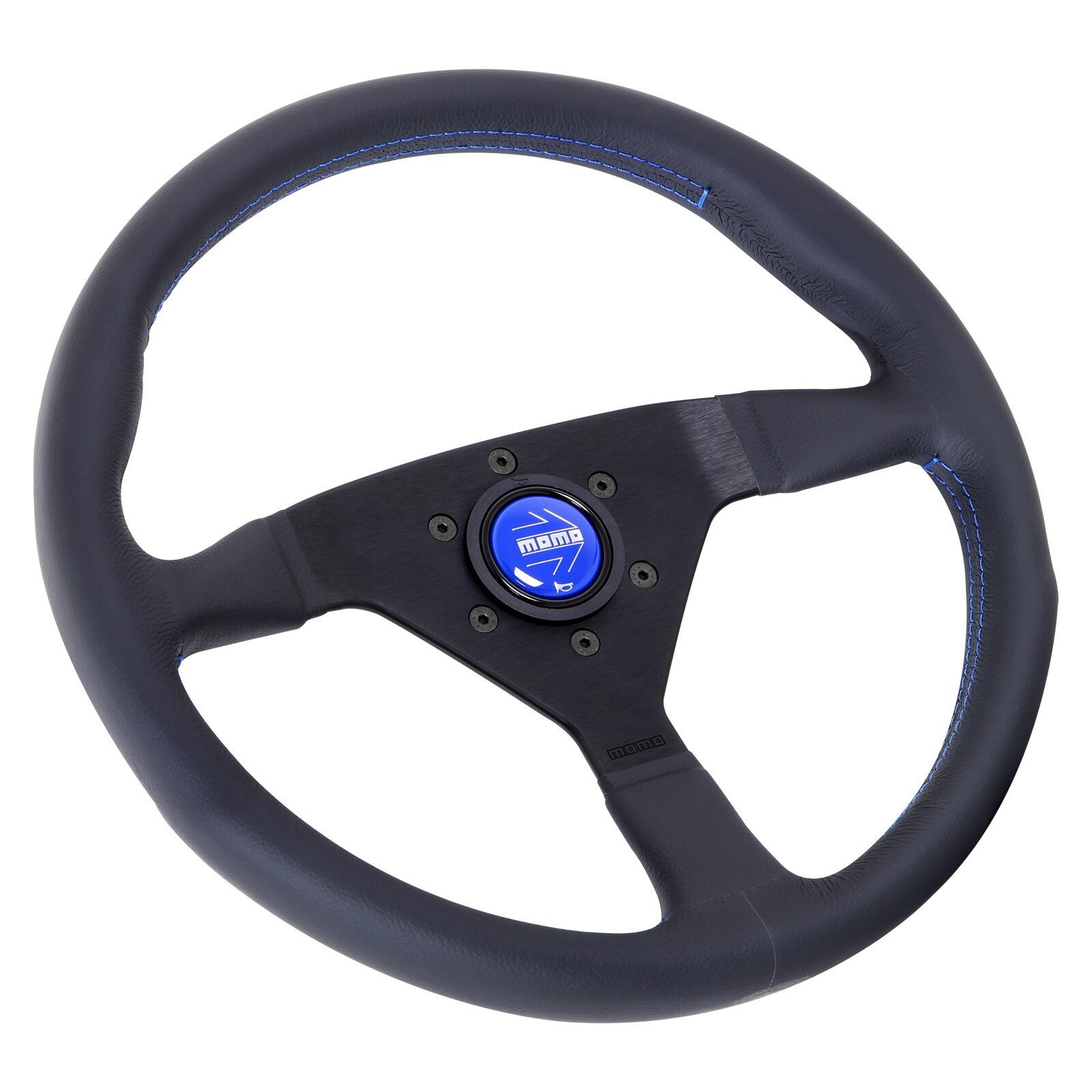 MOMO MonteCarlo 350mm 14in Leather Thickened Spoke Steering Wheel Blue Button