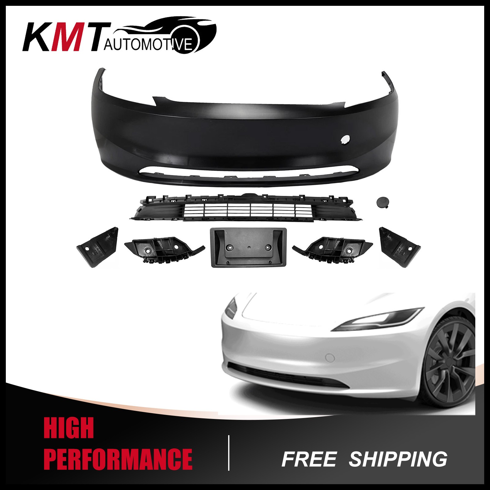 Complete Front Bumper Grille Set Painted Compatible with 2023.9+ Tesla Model 3