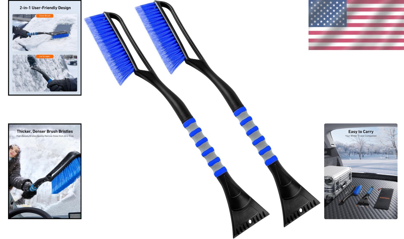Durable 2-Pack Snow Brush and Ice Scrapers – Light on Paint, Heavy in Snow