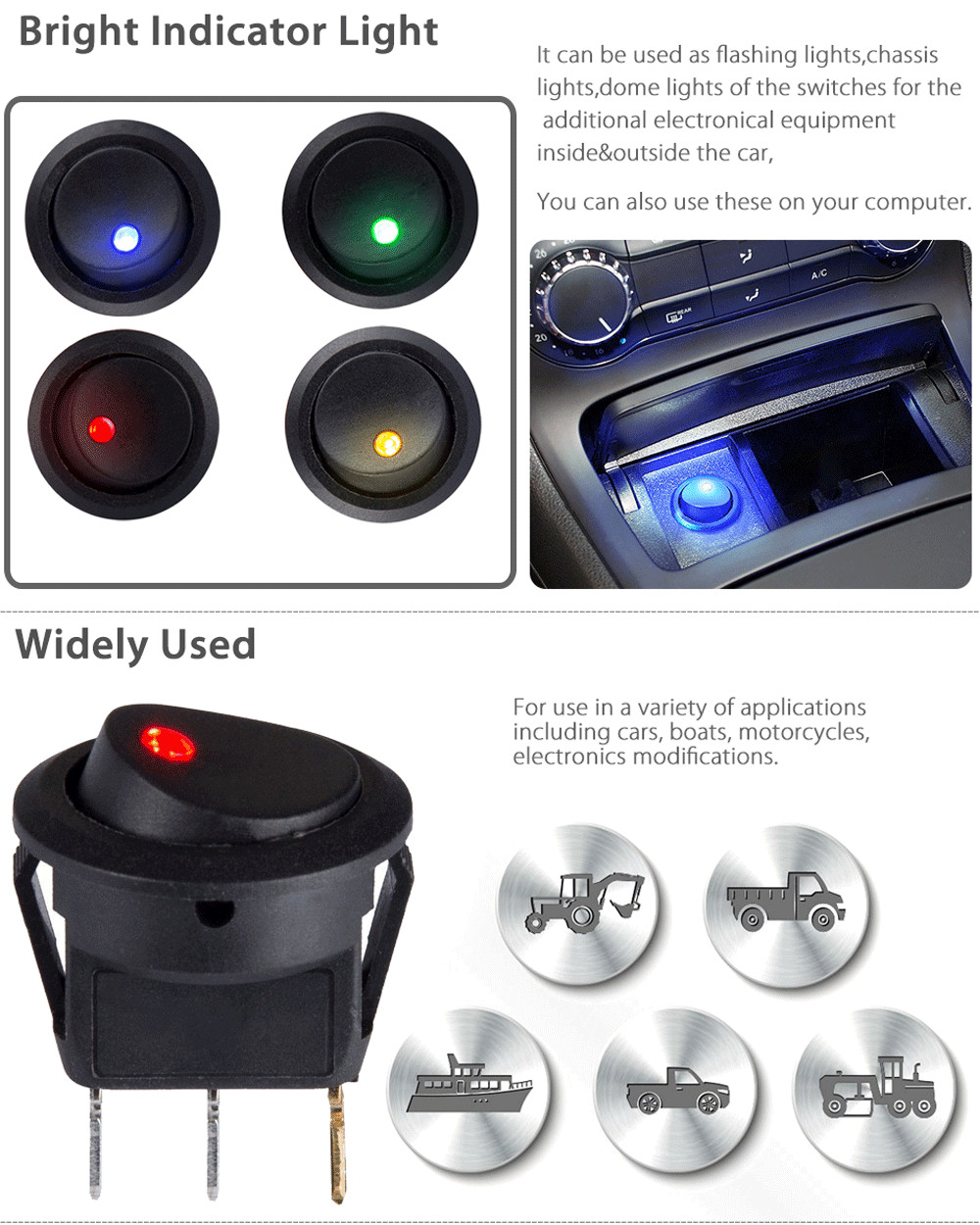 20PCS ROCKER SWITCH Toggle 12V Led Light Car Auto Boat Round ON/ OFF SPST 20 */