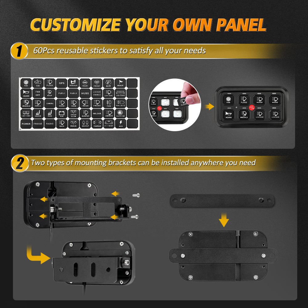 AUXBEAM RGB 8 Gang AR-800 Switch Panel Color Changing w/ bluetooth Control APP