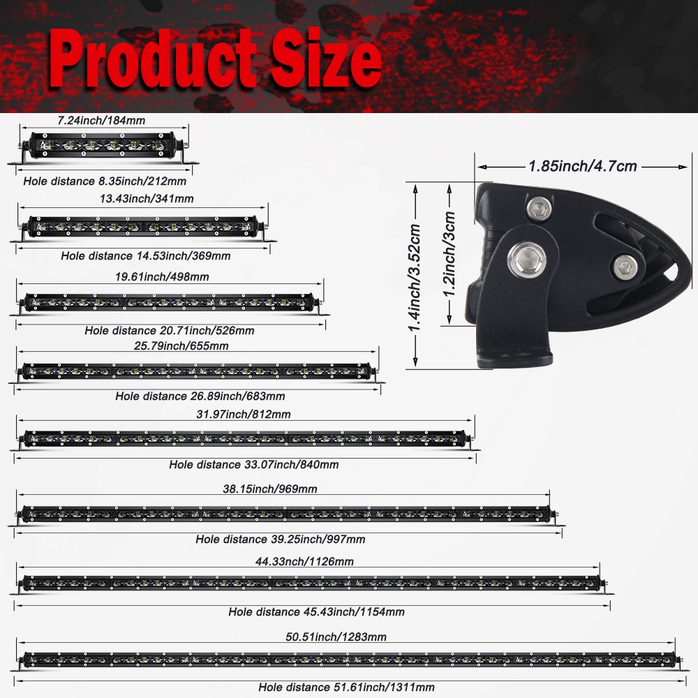 Slim Single Row 7″ 14″ 20″ 26 32 38 44 50 LED Light Bar Off Road Driving ATV SUV