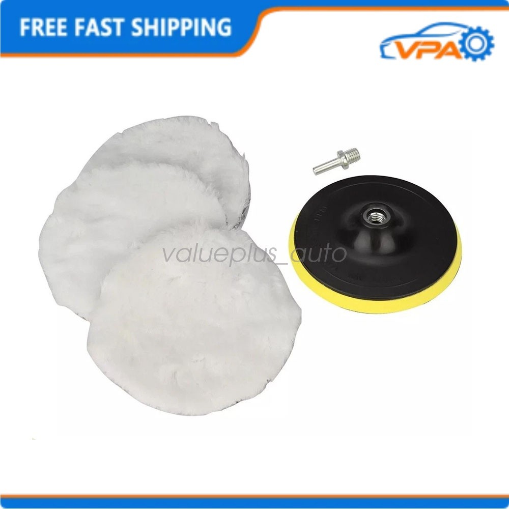 5X 6″ Buffing Polishing Pad Wool Wheel Mop Kit For Car Polisher Drill Adapter