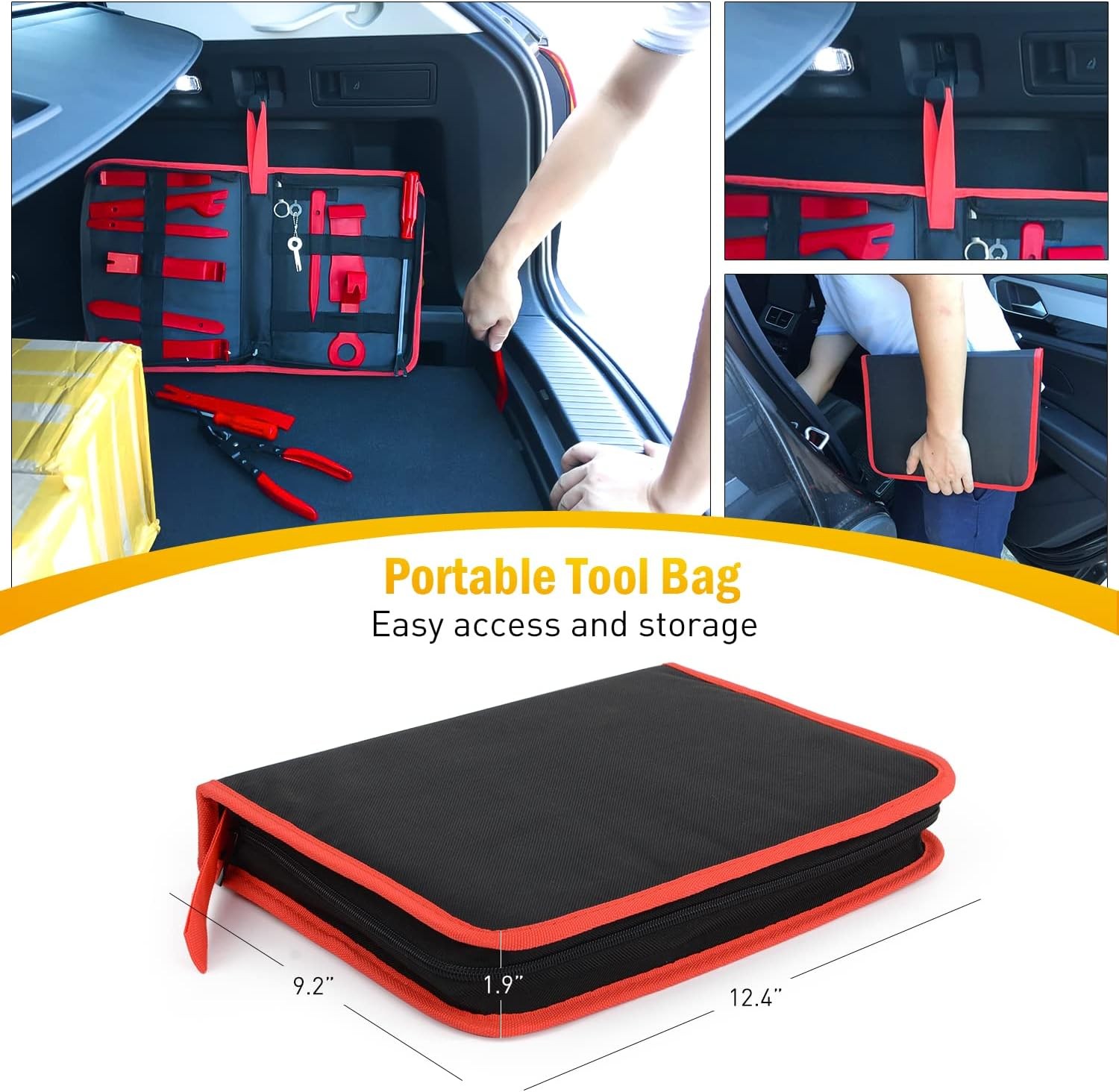 19Pcs Trim Removal Tool Set Storage Bag, Fastener Clip Removers, Car PColor: Red