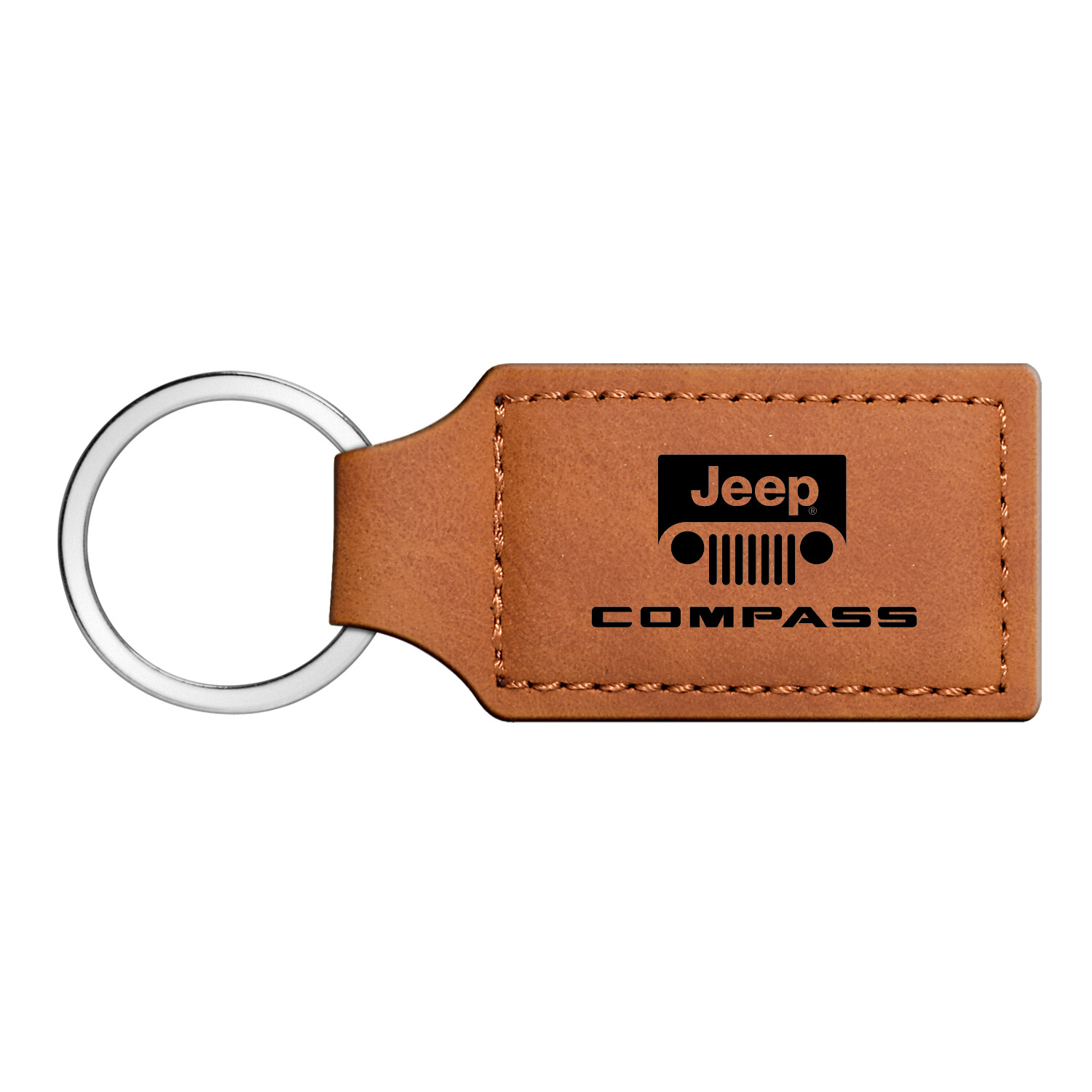 Jeep Compass Rectangular Brown Leather Key Chain Key-Ring
