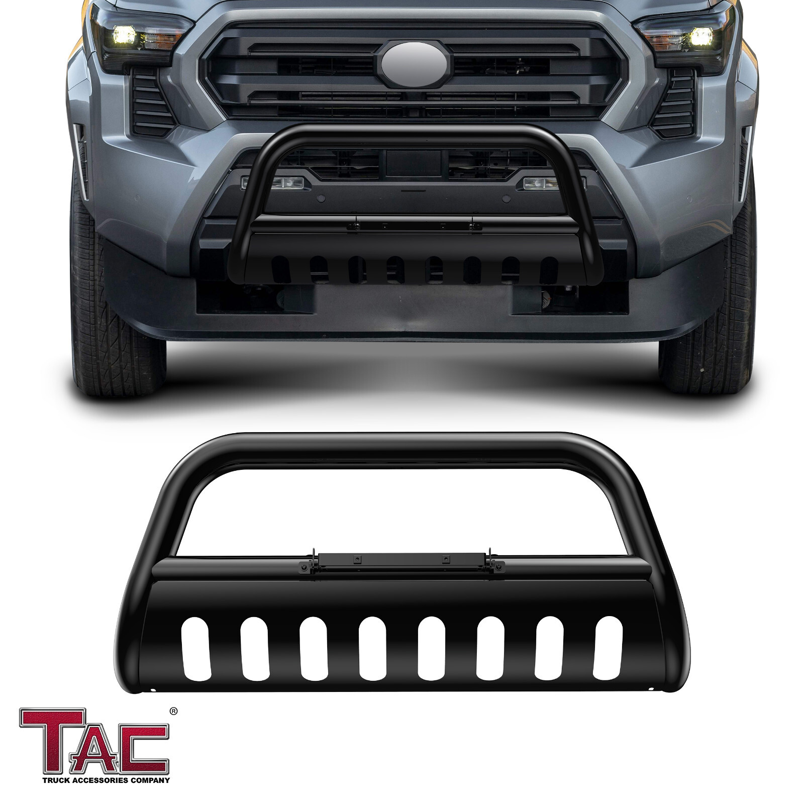For 24-25 Toyota Tacoma 3″ Black Bull Bar Front Bumper Guard Brush Grille Guard