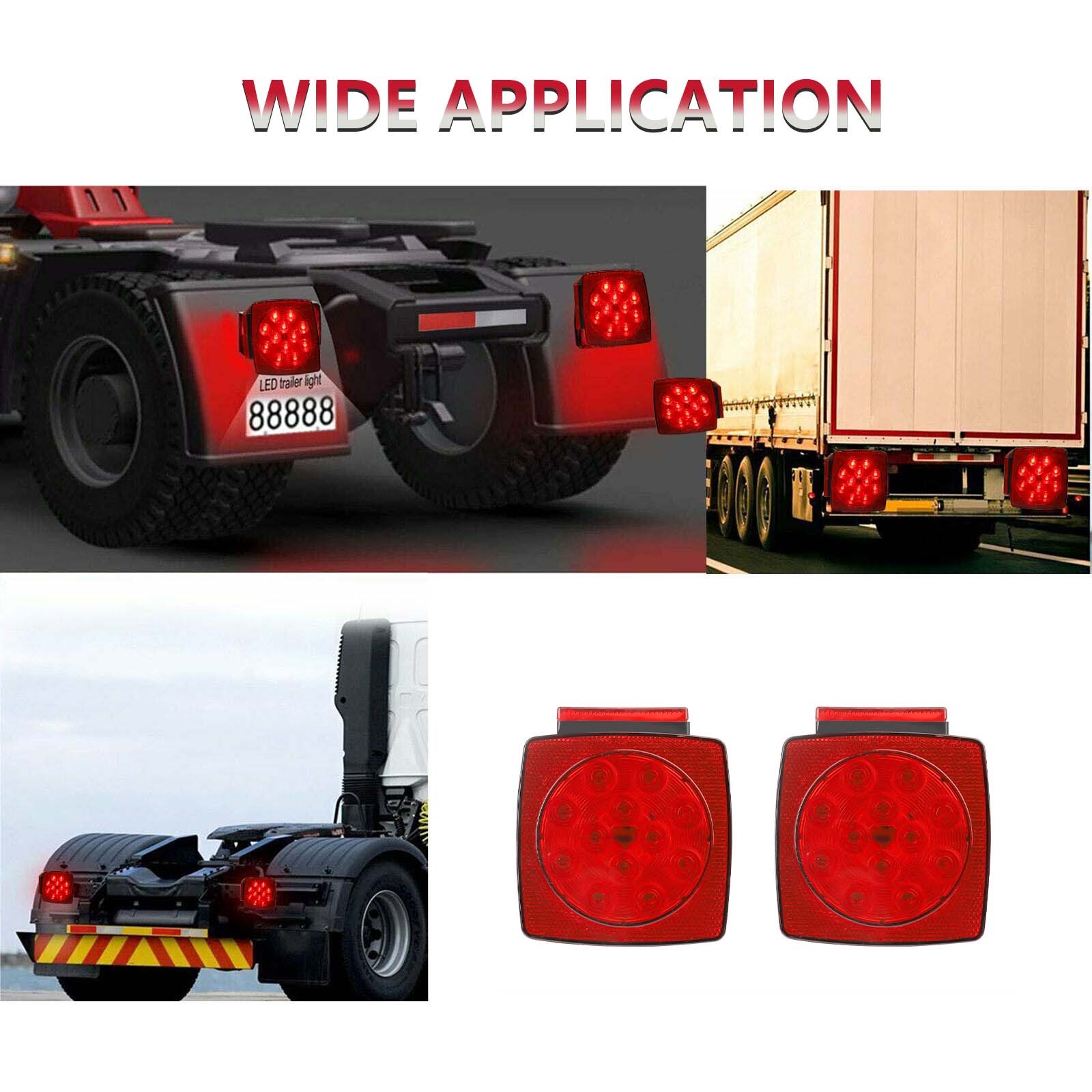 1Pair Square LED Trailer Lights Waterproof Submersible Lamp Kit for Boat Truck