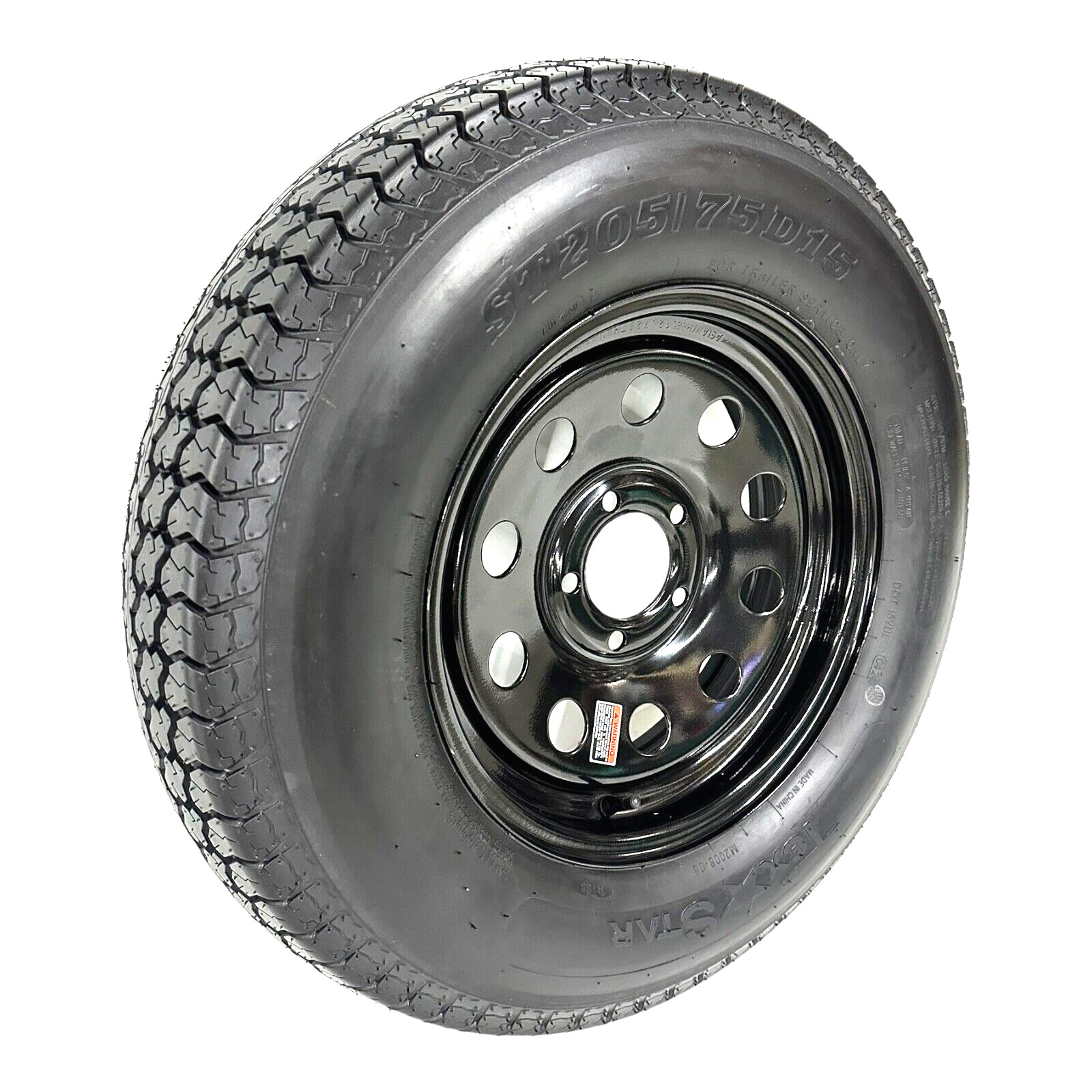 ST205/75D15 Trailer Tire On Black Wheel Modular Rim LRC 5 Lug 5×5 Bolt Pattern