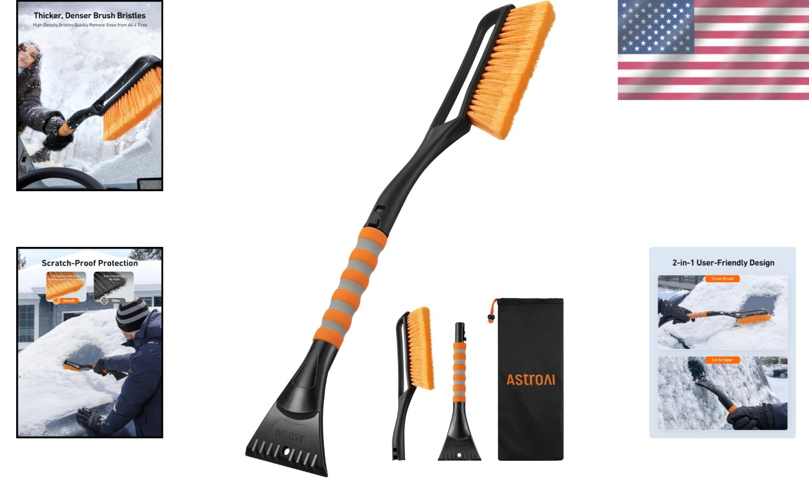 27-Inch Snow Brush and Ice Scraper with Ergonomic Foam Grip in Orange