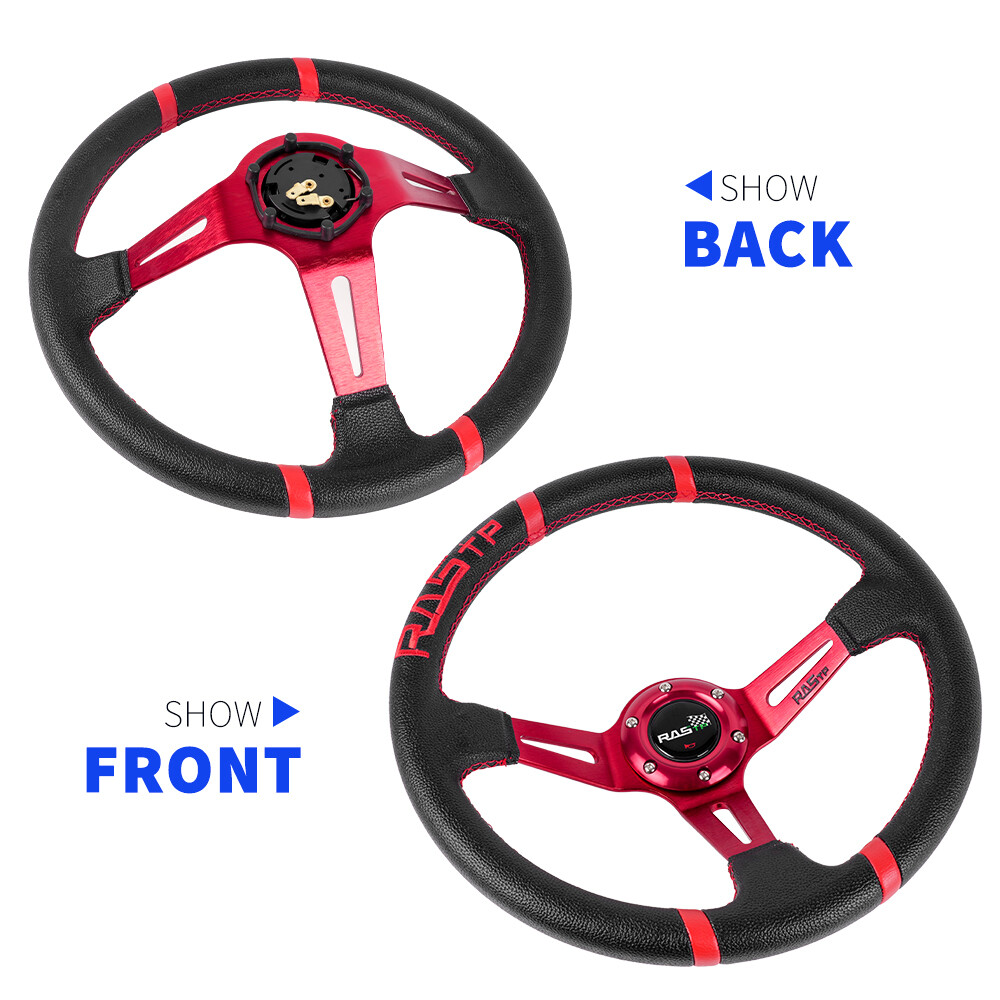 Red 14IN 350mm Deep Dish Sport Racing Drifting Steering Wheel Aluminum Universal