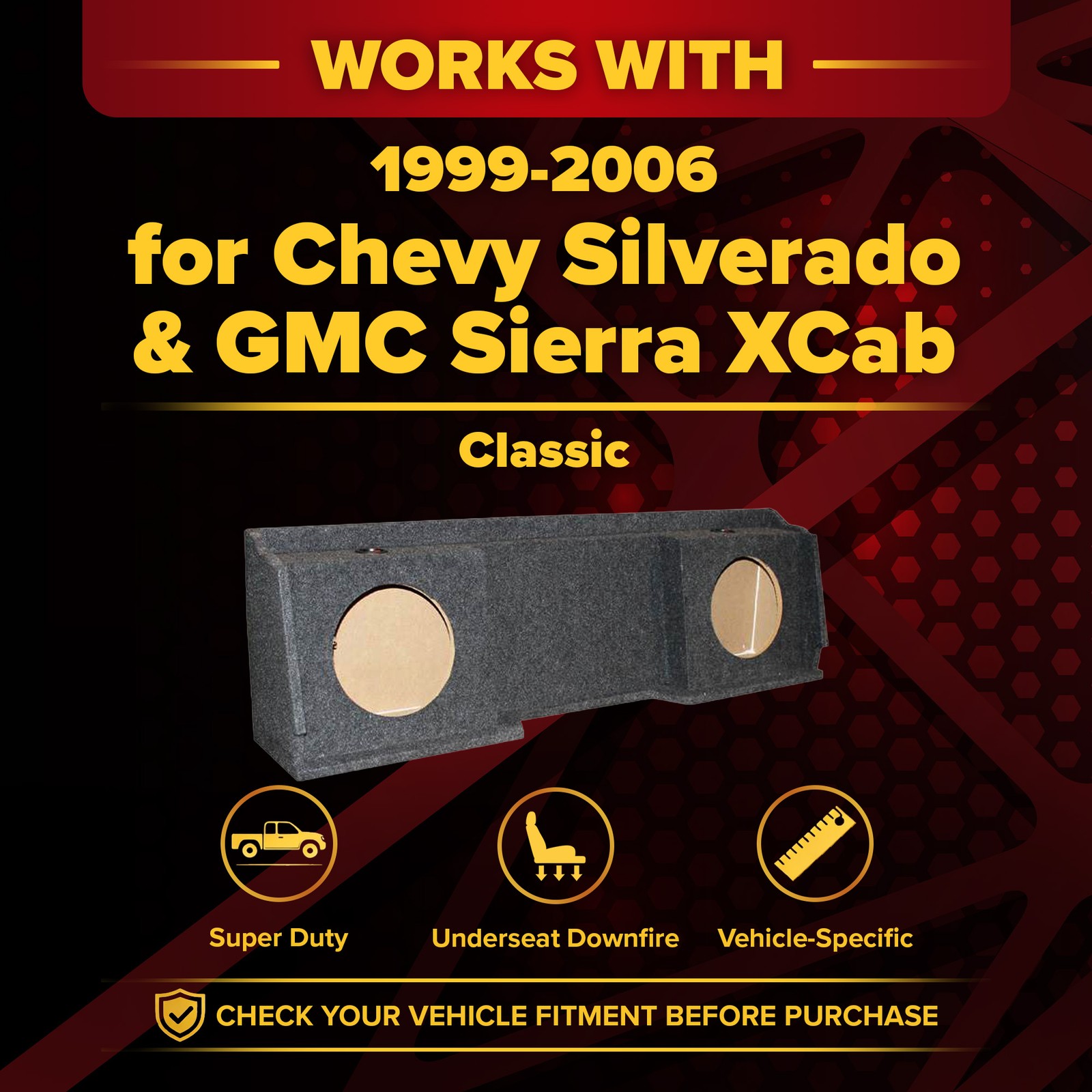 QPower GMC Chevy Silverado Ext Cab ’99-06 Dual Underseat Two 12″ Subwoofer Box