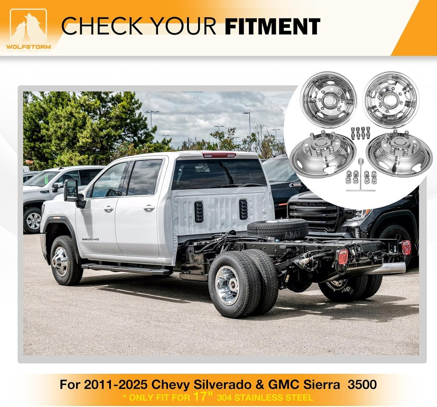 17” Dual Stainless Wheel Simulator for 2011-2025 Chevy GMC 3500 Over-The-Lug