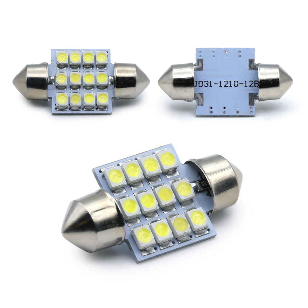 10x 6000K White 31mm Festoon 12-LED Light Bulbs for Interior Dome