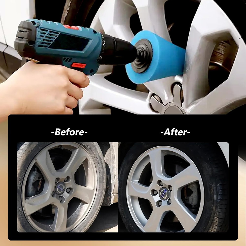 4″ Foam Drill Polishing Cone Ball Pads Kit Car Hub Waxing Buffing Wheel Polisher