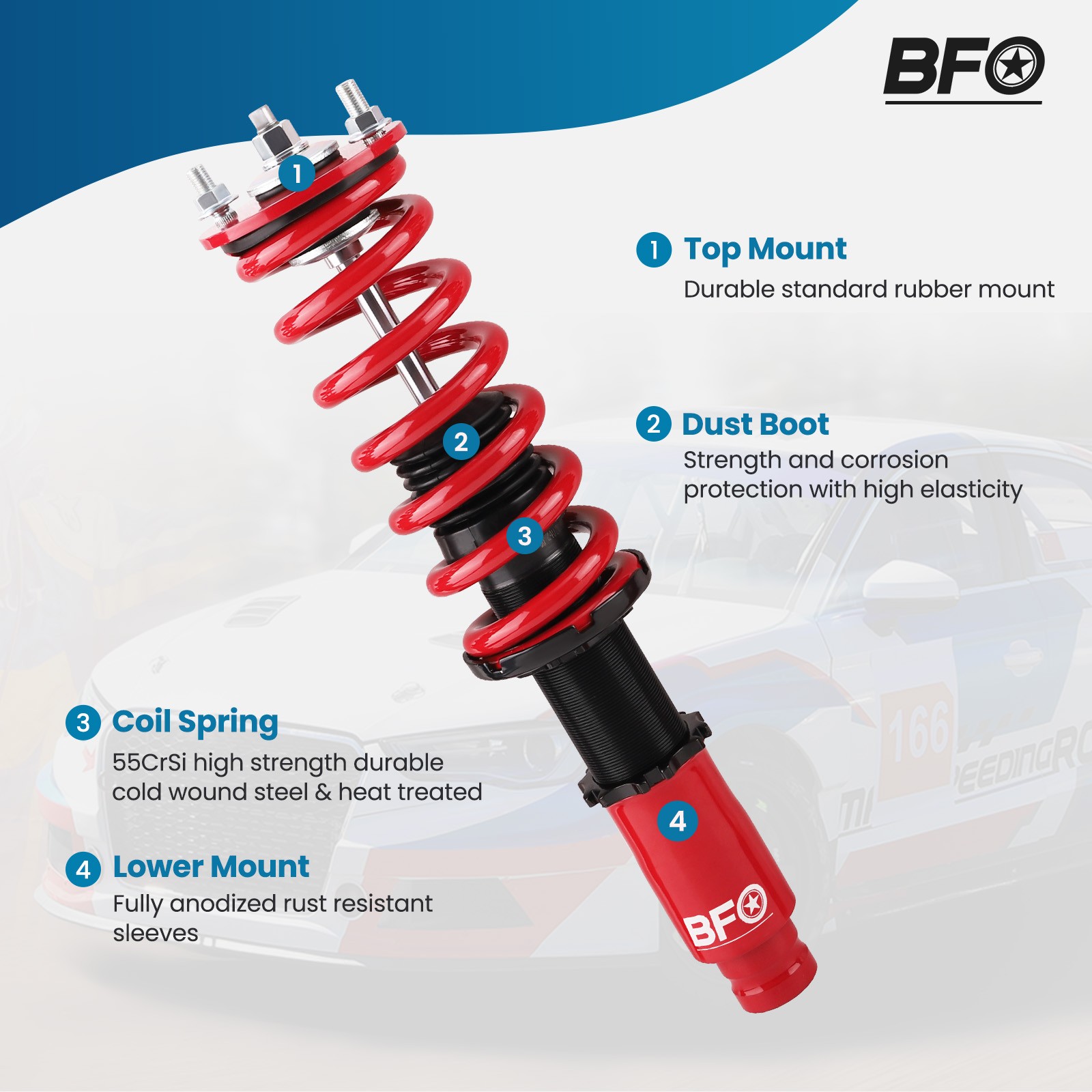 BFO Coilovers Struts For Honda CRV CR-V 1997-2001 Adjustable Suspension Kit