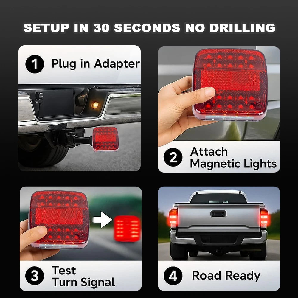 2x Wireless Magnetic Trailer Lights Rechargeable LED Tail Light Kit For Trailer