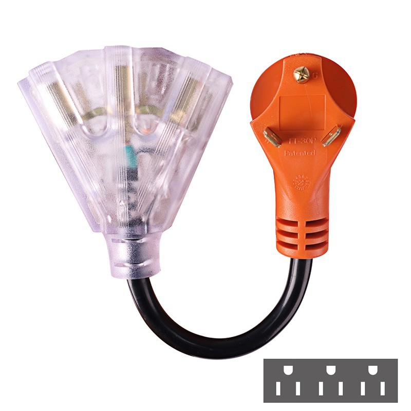 30 Amp to 110V RV/Generator Adapter Cord, NEMA TT-30P Male to 3X 5-15R