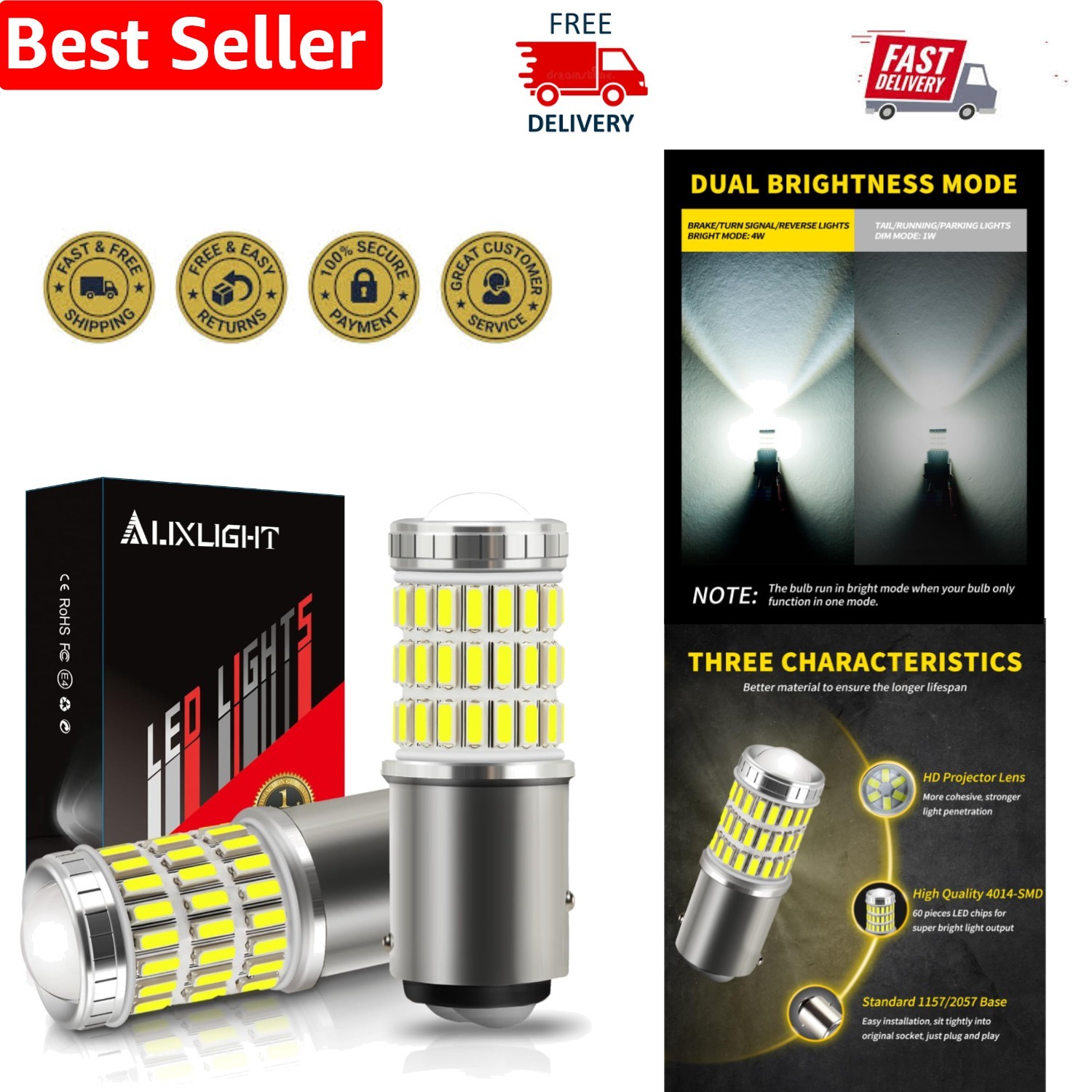 LED 2057 1157 Bulbs – Ultra Bright Xenon White, 50,000 Hours