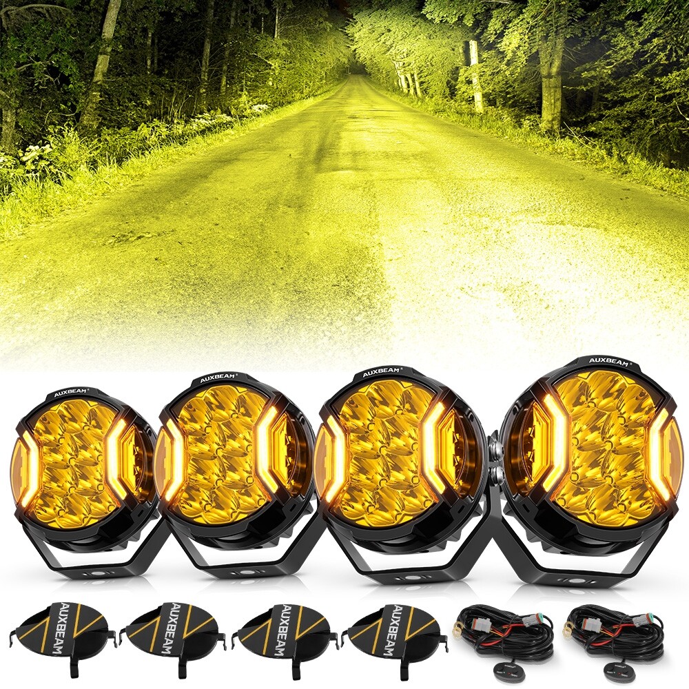 4Pcs AUXBEAM 5 Inch 172W LED Side Shooter Amber/White Pod Lights w/ Amber DRL
