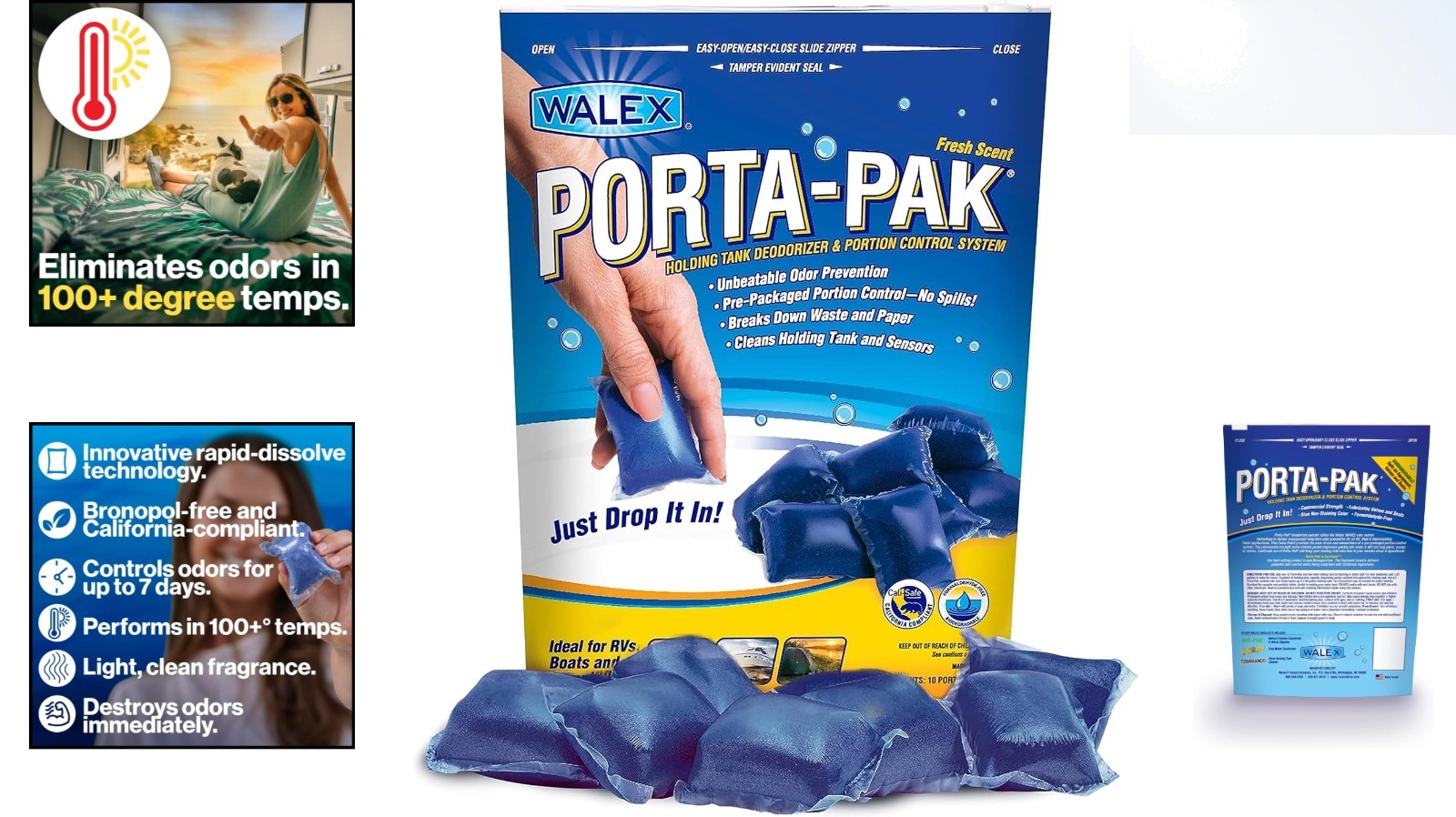 Biodegradable Porta-Pak RV Holding Tank Deodorizer, 10 Drop-Ins for 30 Days