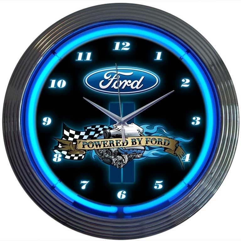Neon Clock – Powered By Ford Blue Neon * Great Design & High Quality * Free Ship