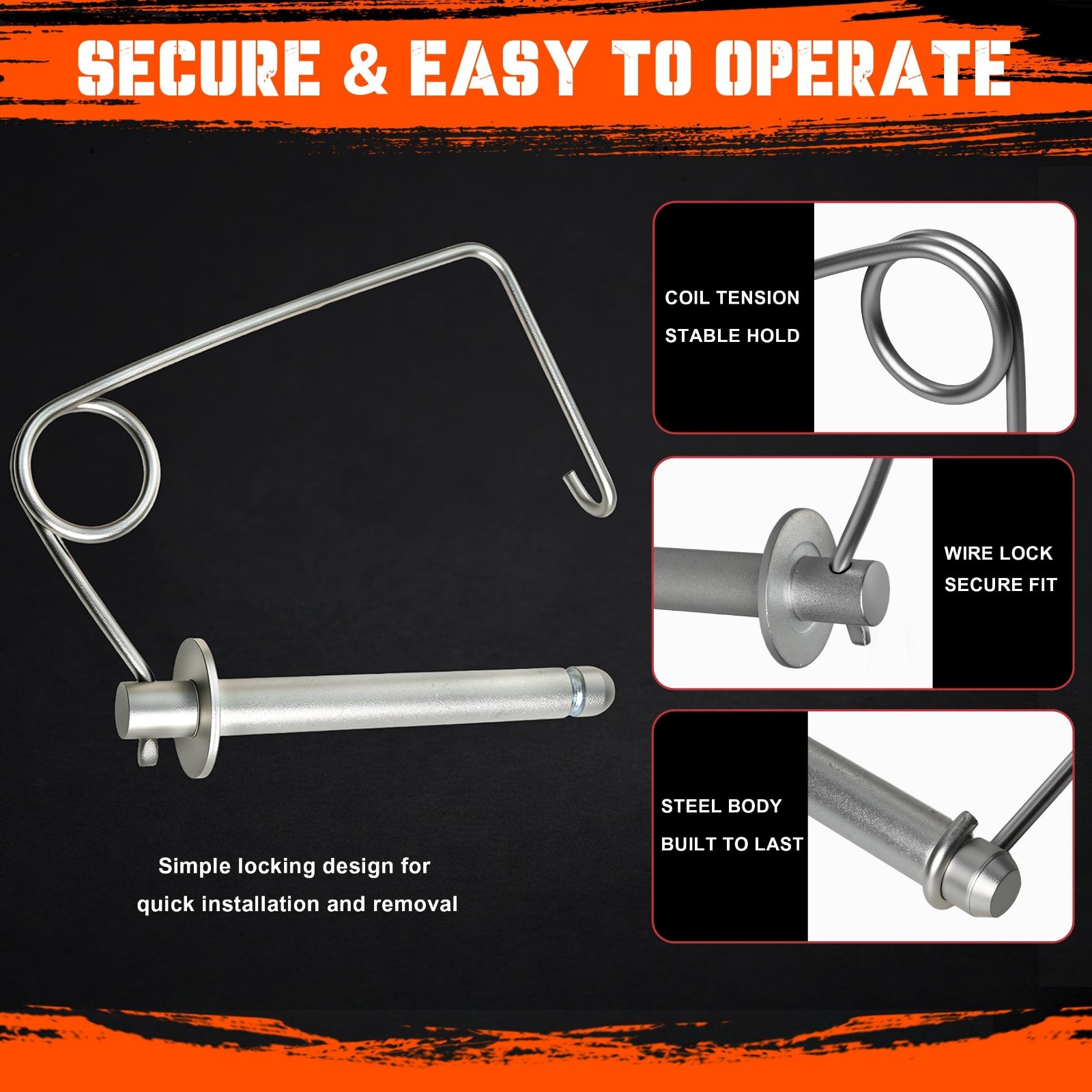 5/8″ Locking Trailer Hitch Pin Set – 8-Pack, Heavy Duty Carbon Steel, Galvanized