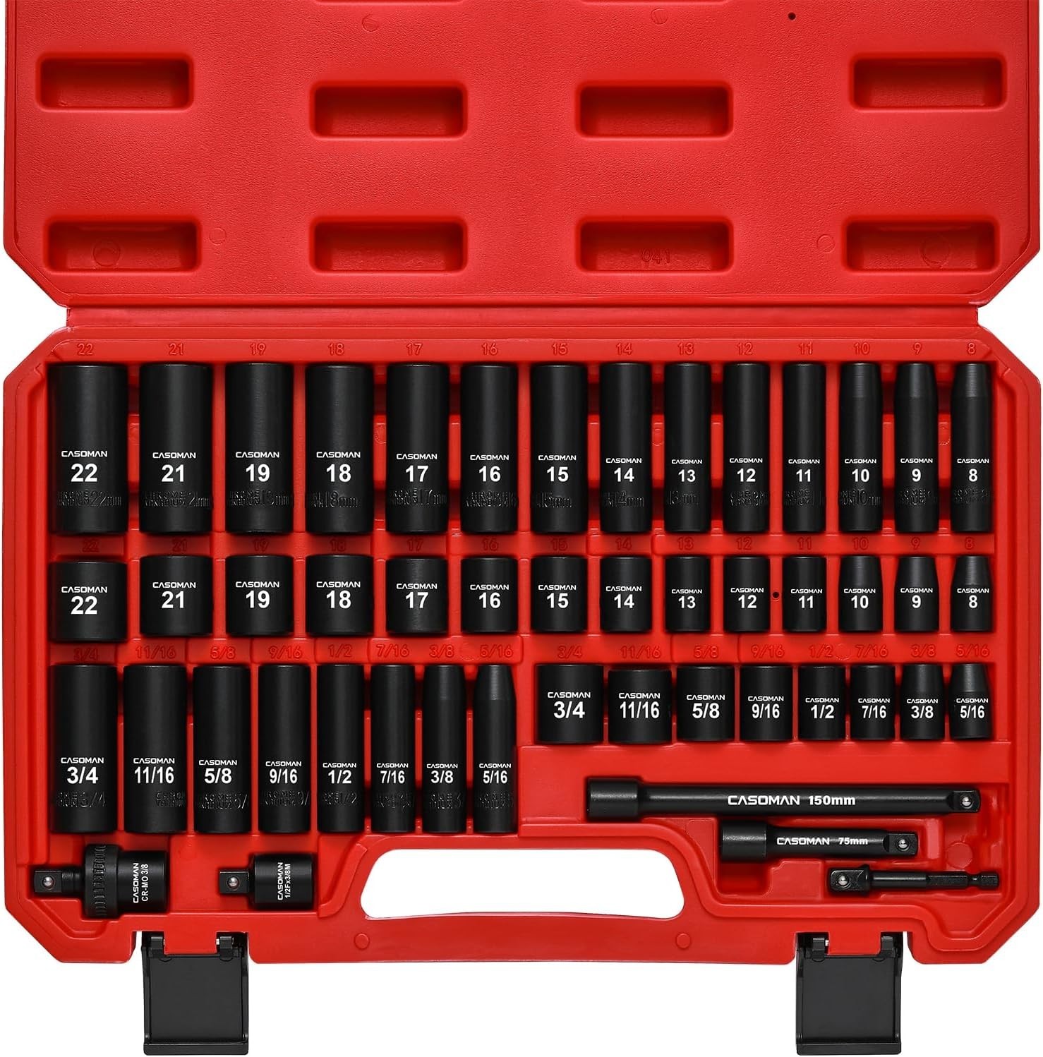 CASOMAN 3/8″ Drive Impact Socket Set, 49 Piece Standard SAE and Metric Sizes (5/