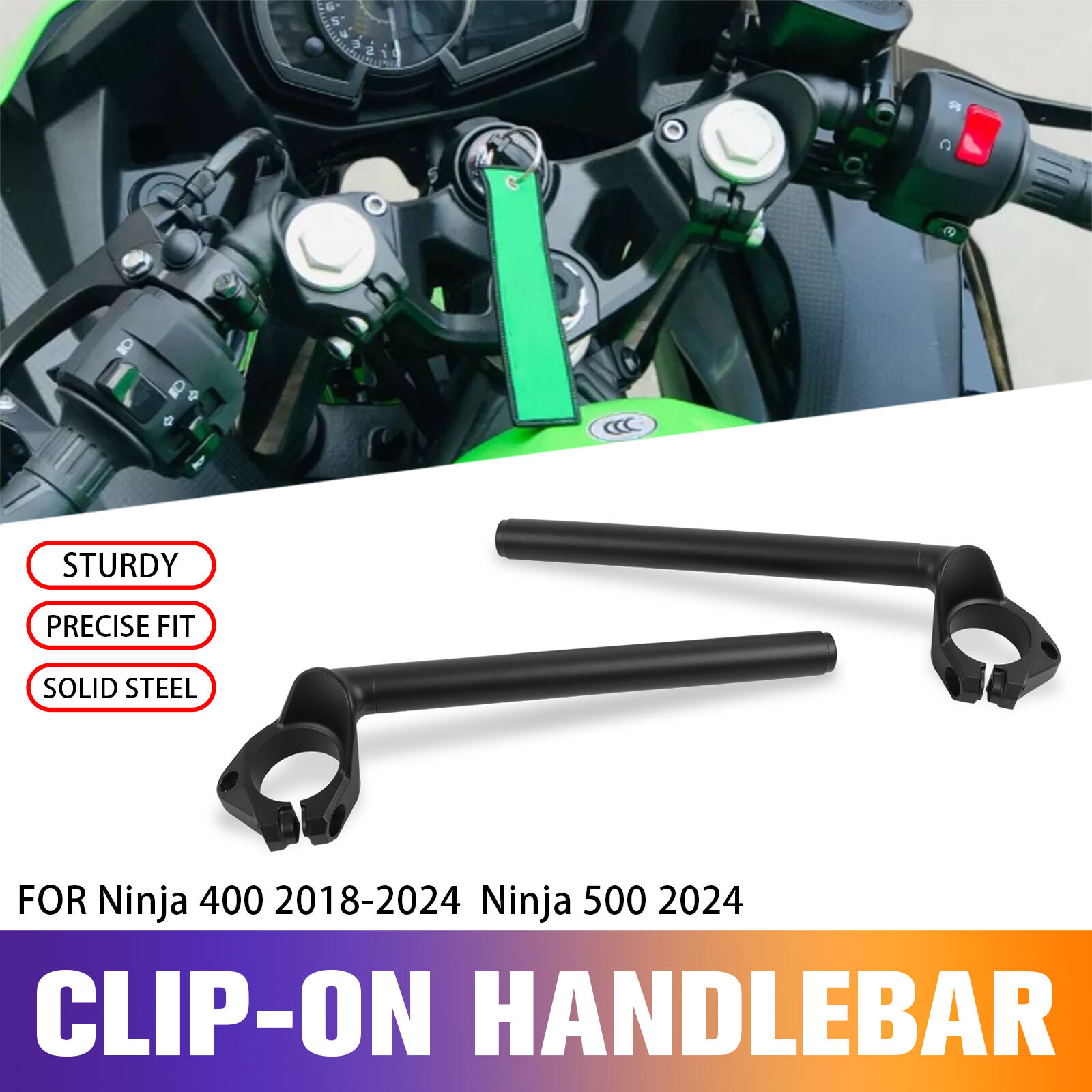 Left & Right Clip-on Handlebars For Kawasaki Ninja 400 18-24 Ninja 500 SE 24-26