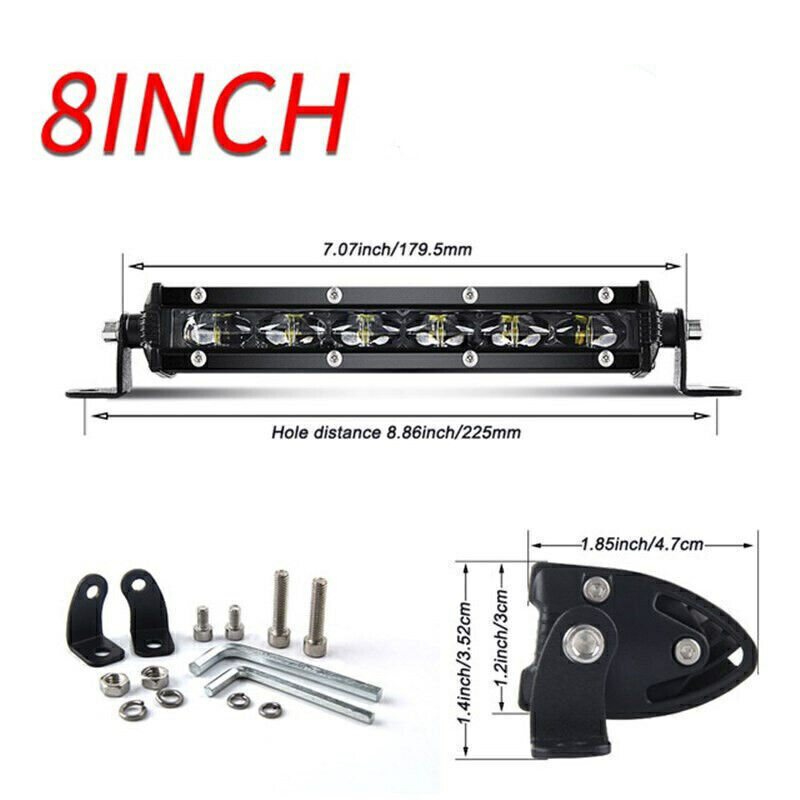 2pcs 6D 8inch Slim Single Row LED Work Light Bar Spot Flood for ATV UTE Offraod
