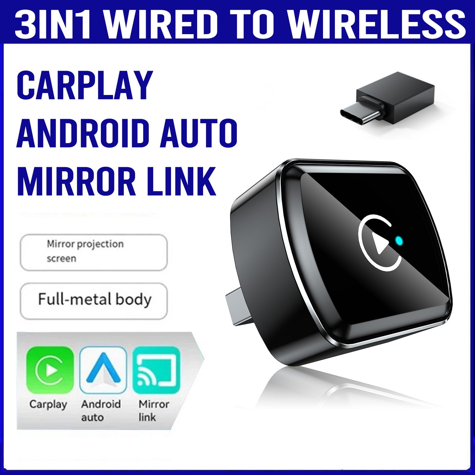 Mirror Phone to Car Screen Adapter 4 in 1 Wireless Adapter Kivont Mini Carplay