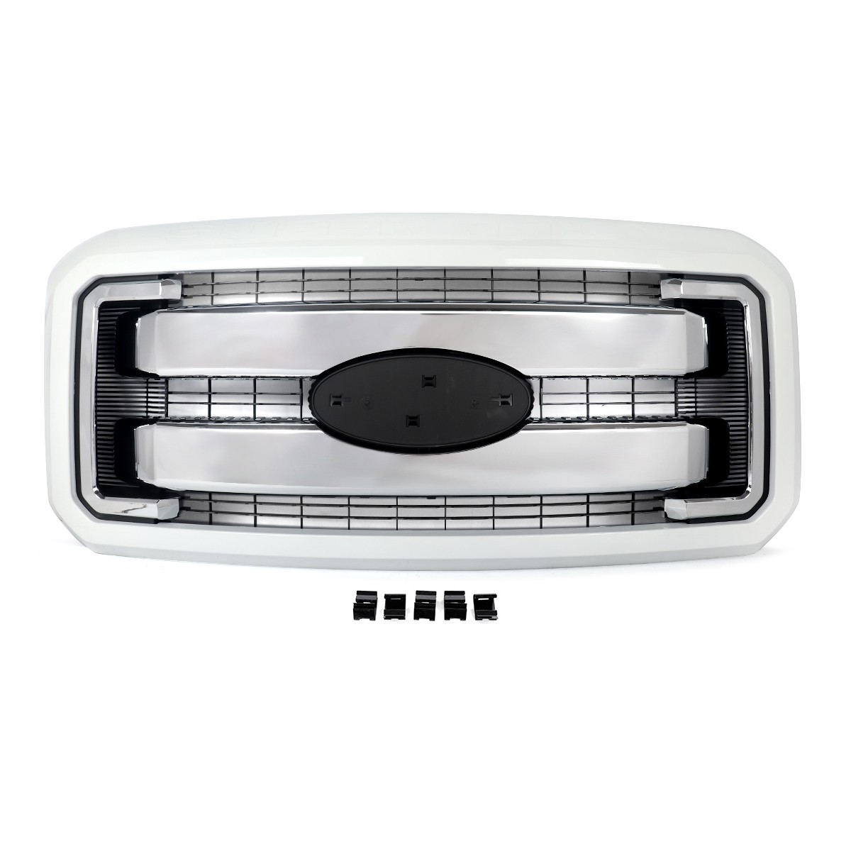 Oxford White & Chrome Front Bumper Grille For 2011-2016 Ford F250 F350 SD Lariat