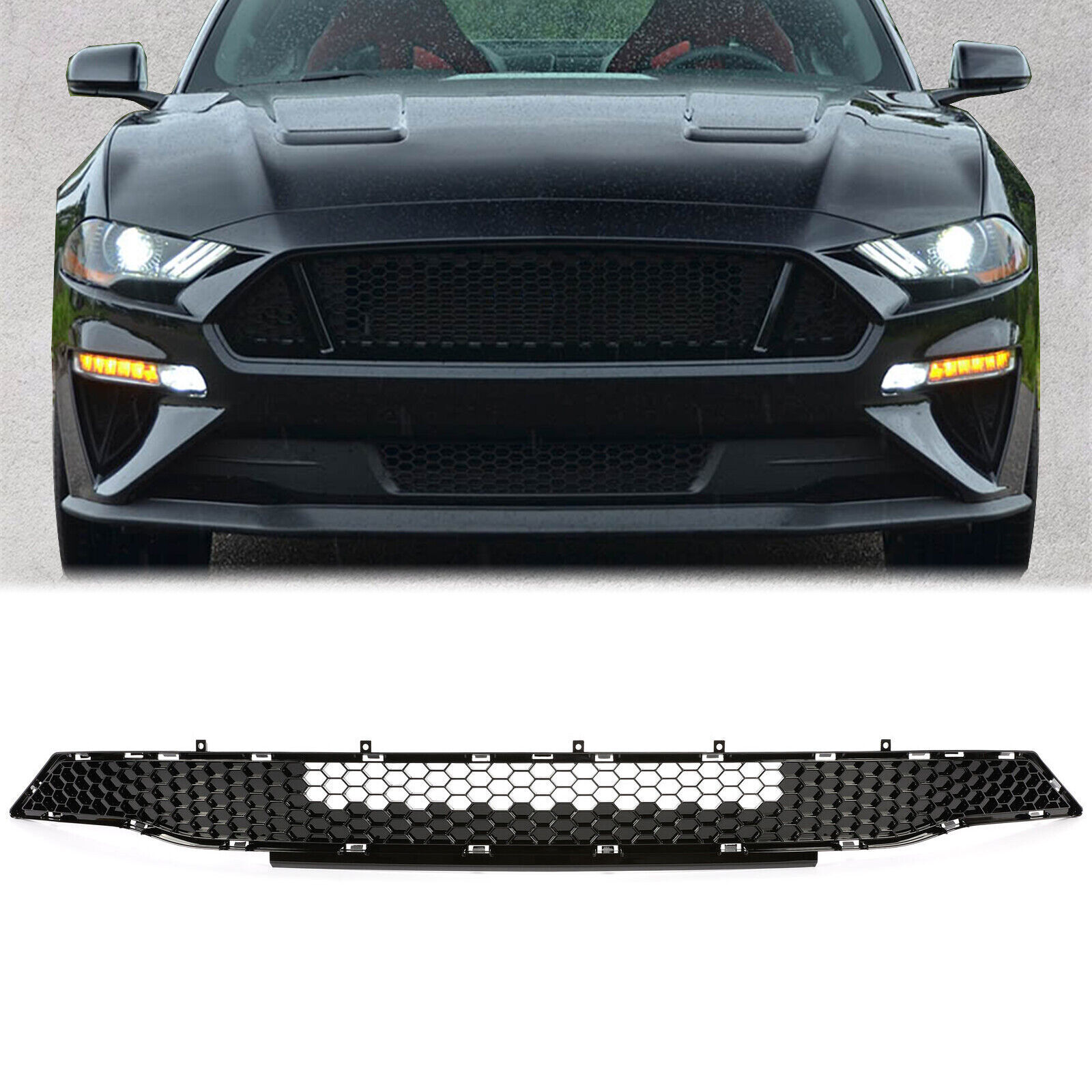 Black Front Lower Bumper Grill Grille Honeycomb Style For Ford Mustang 2018-2022