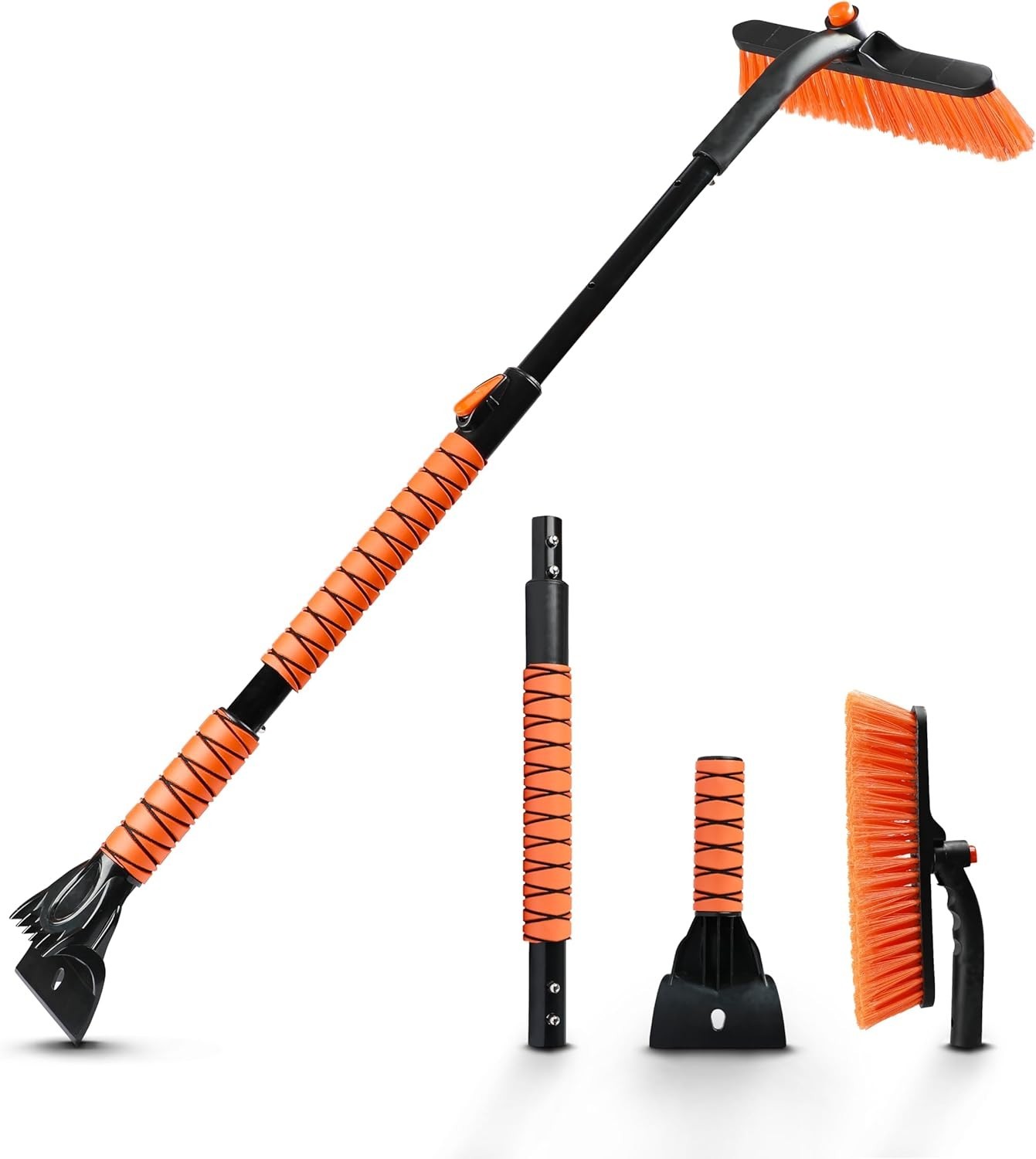 Ergonomic 44.7″ Snow Brush for SUV – Paint-Safe Ice Scraper with Pivoting Head