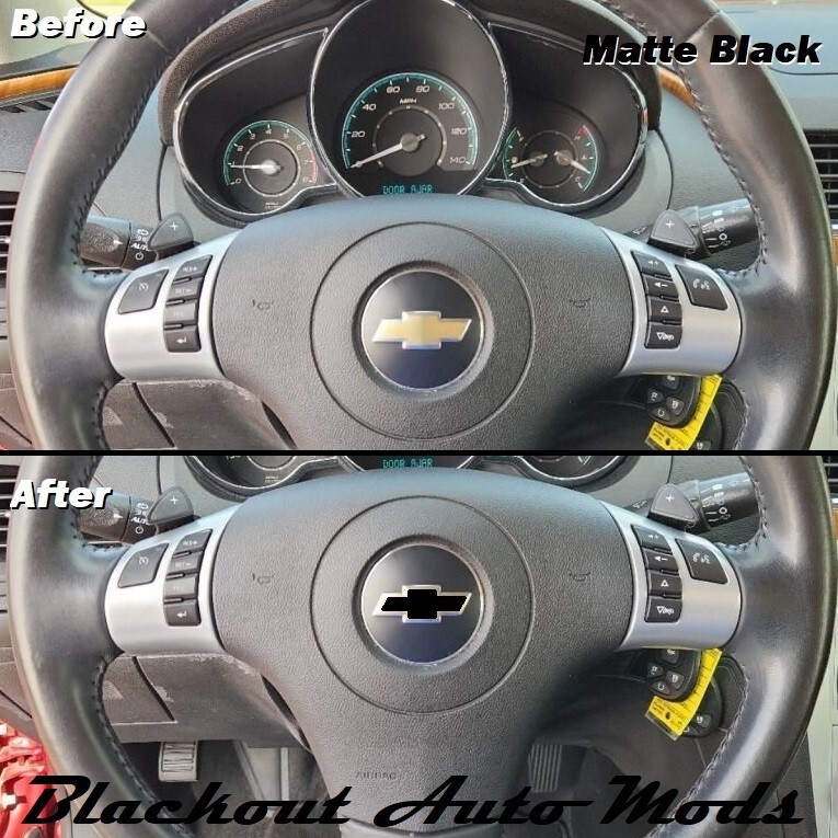 Matte Black Precut Steering Wheel Emblem Bowtie Decal For 2007-13 Impala Malibu