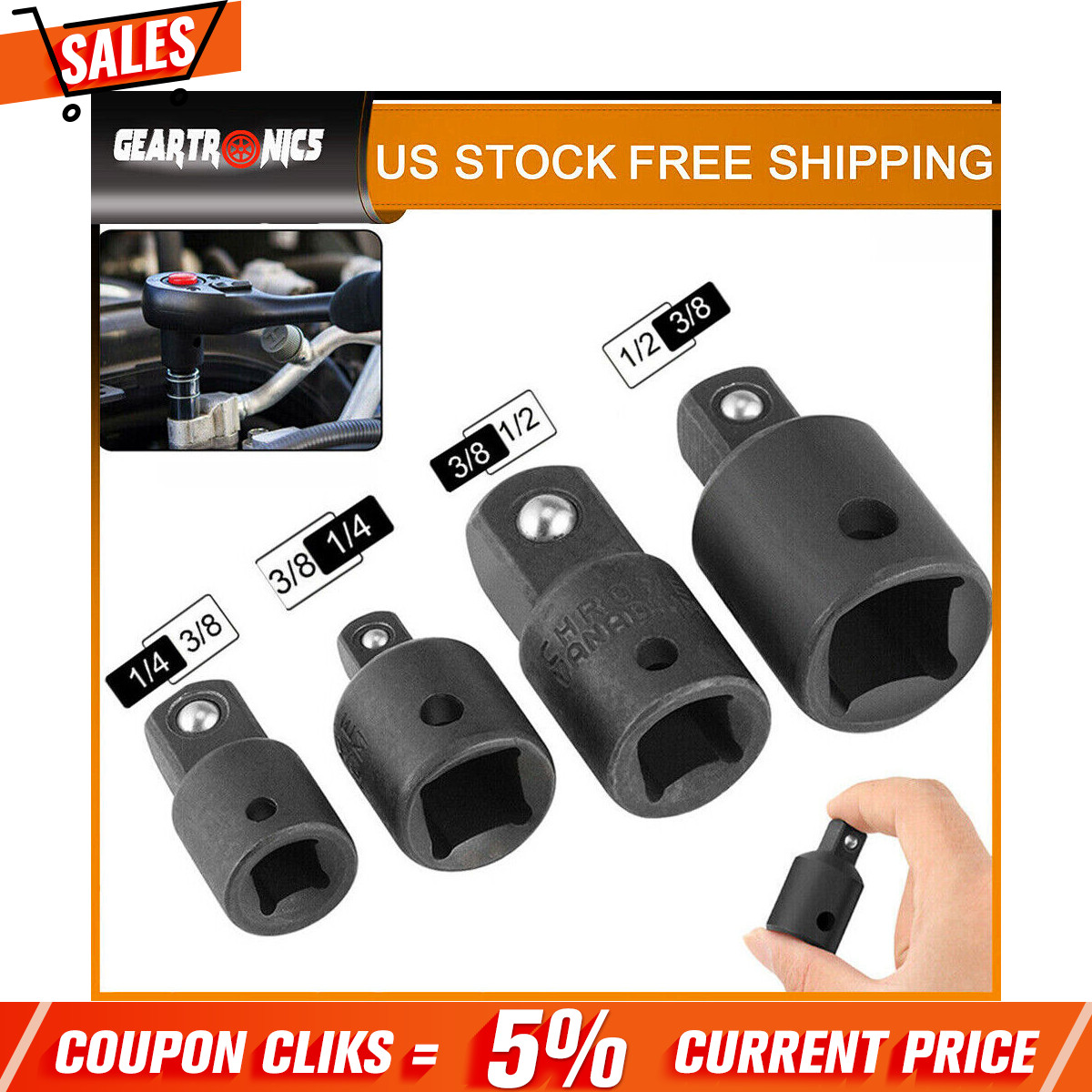 4-pack 3/8″ to 1/4″ 1/2 inch Drive Ratchet SOCKET ADAPTER REDUCER Air Impact Se!