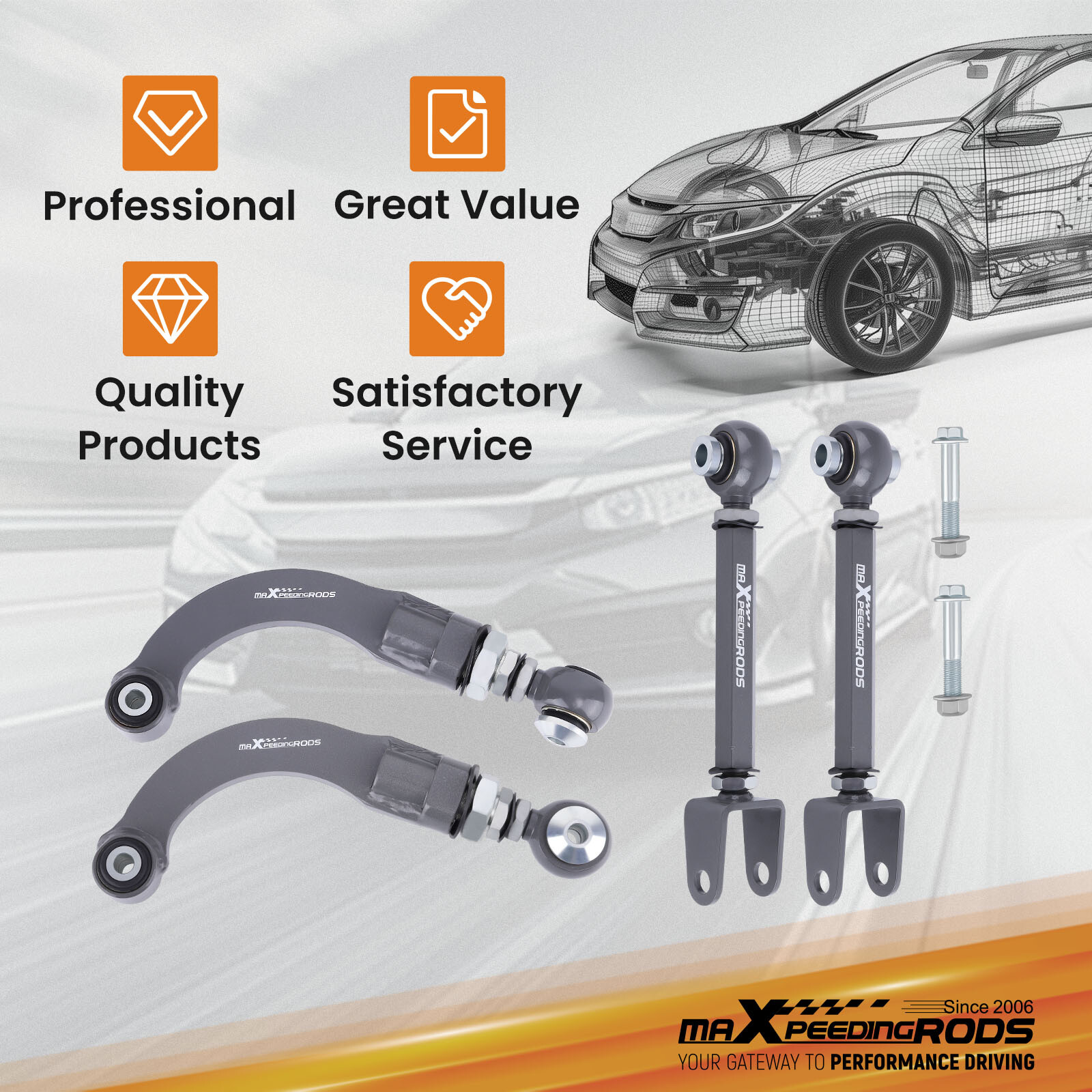 MaXpeedingrods Adjustable Rear Camber + Toe Arms Kit For 2015-2023 Ford Mustang