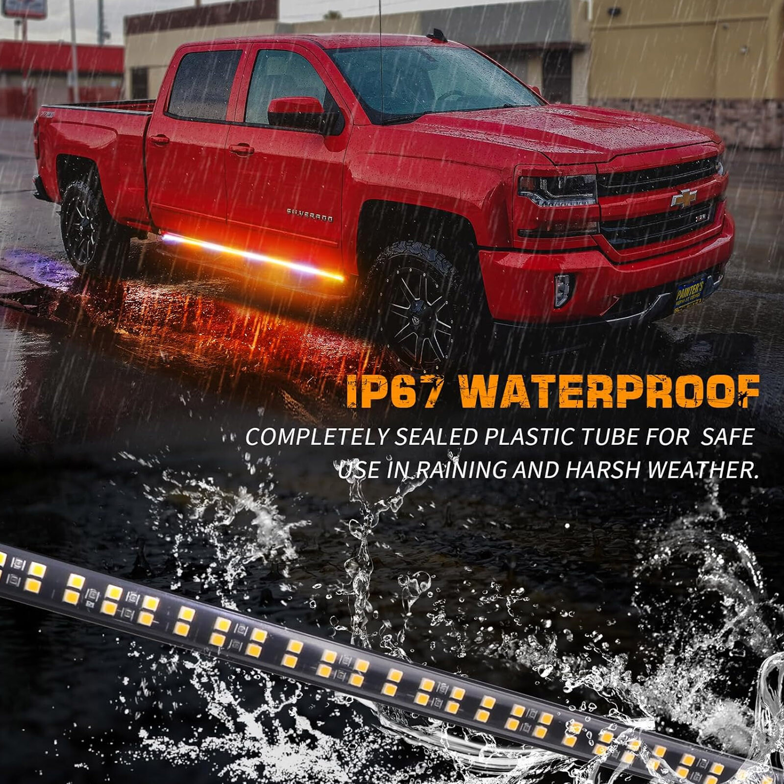 2-in-1 70 inch Emergency Truck Strobe Lights Strip Running Board LED Lights Bar