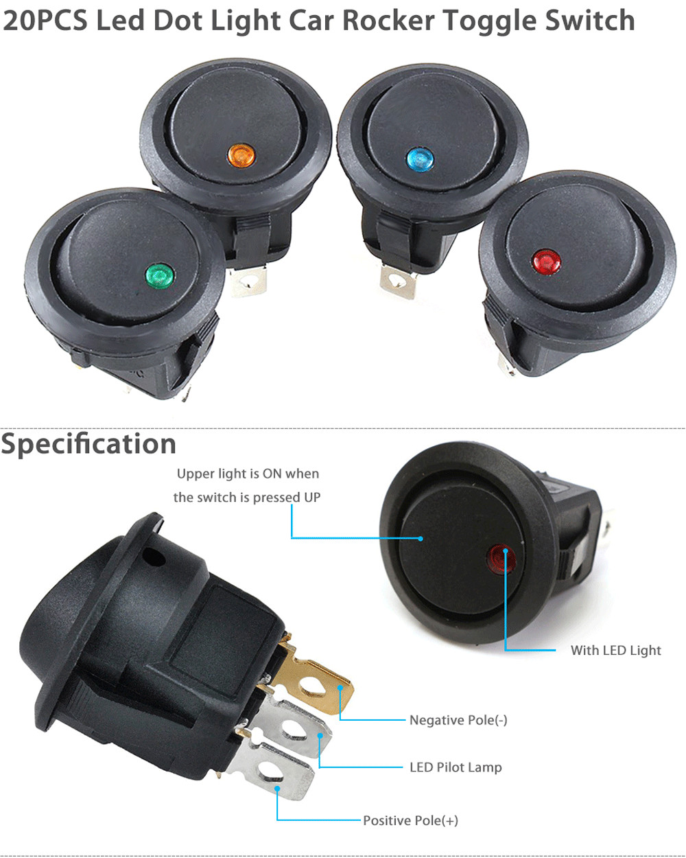 20PCS ROCKER SWITCH Toggle 12V Led Light Car Auto Boat Round ON/ OFF SPST 20 */