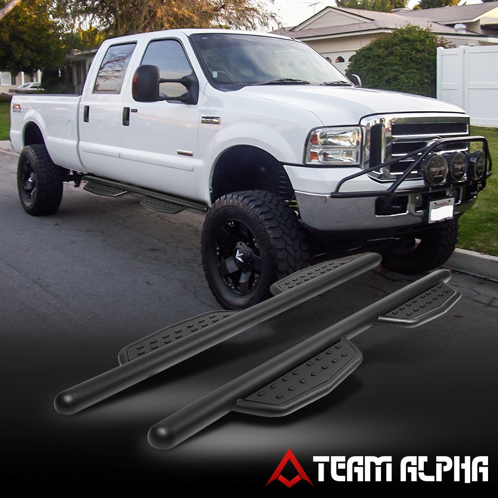 Fits 1999-2016 F250/F350 SD[CREW CAB]Round Steel ABS Black Side Step Nerf Bar