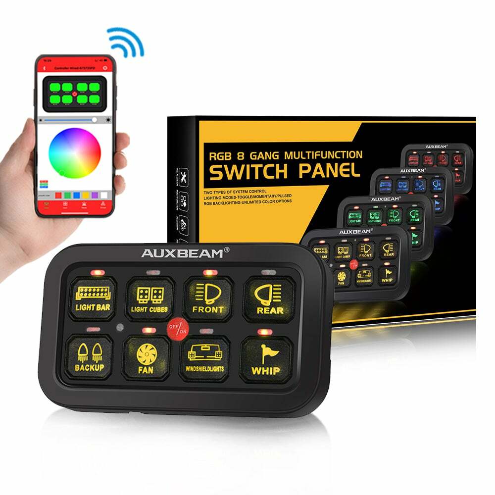 Auxbeam AR-800 RGB 8 Gang Auxiliary Multifunction Switch Panel Upgraded Model