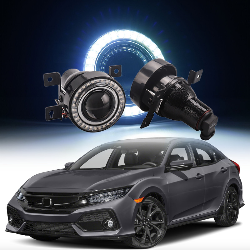 For 2016-2019 Honda Civic White LED Halo Ring Fog Lights Lamp Angel Eyes W/Bulbs