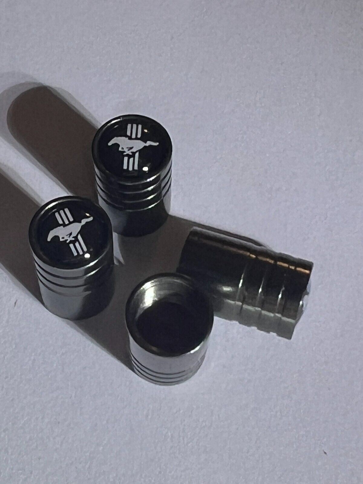 4 FORD MUSTANG Tire Valve Cap Air Valve Stem Cover (Metallic Black)