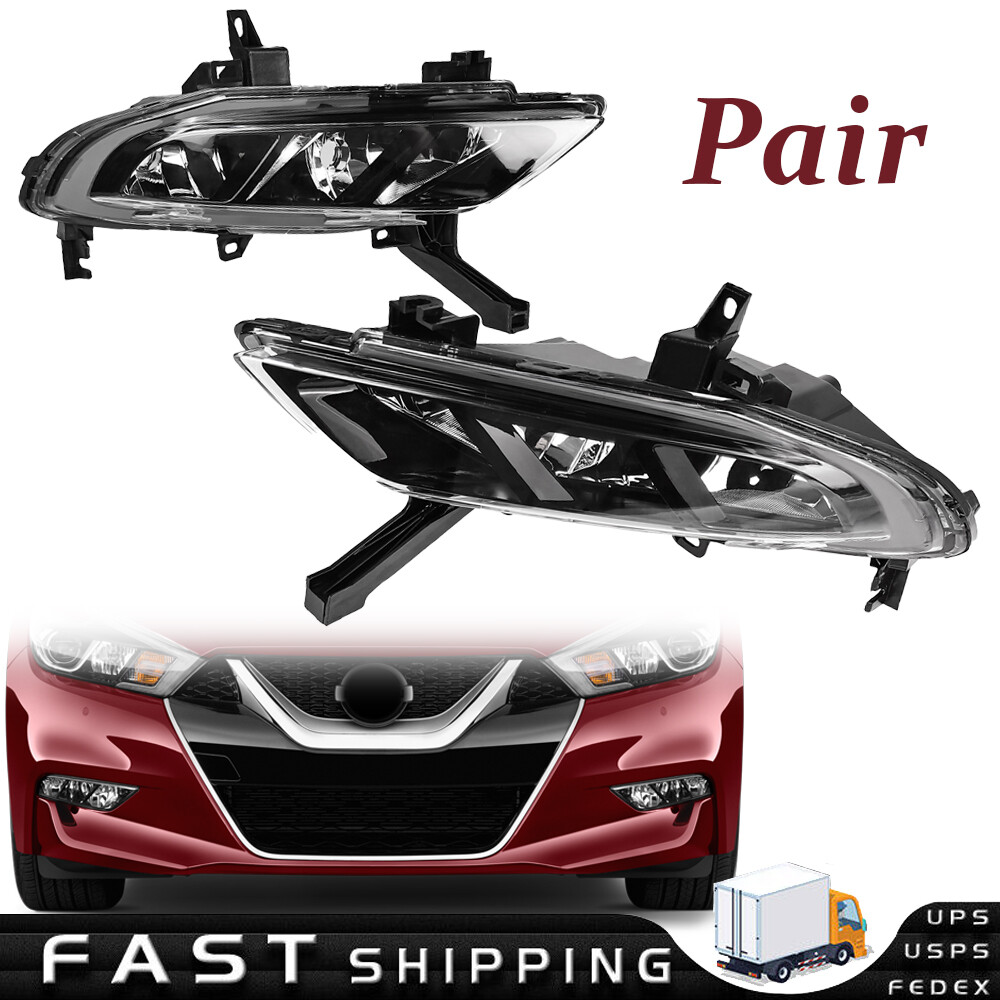 Left & Right Front Fog Light Driving Lamp W/Bulbs For 2016-2018 Nissan Maxima
