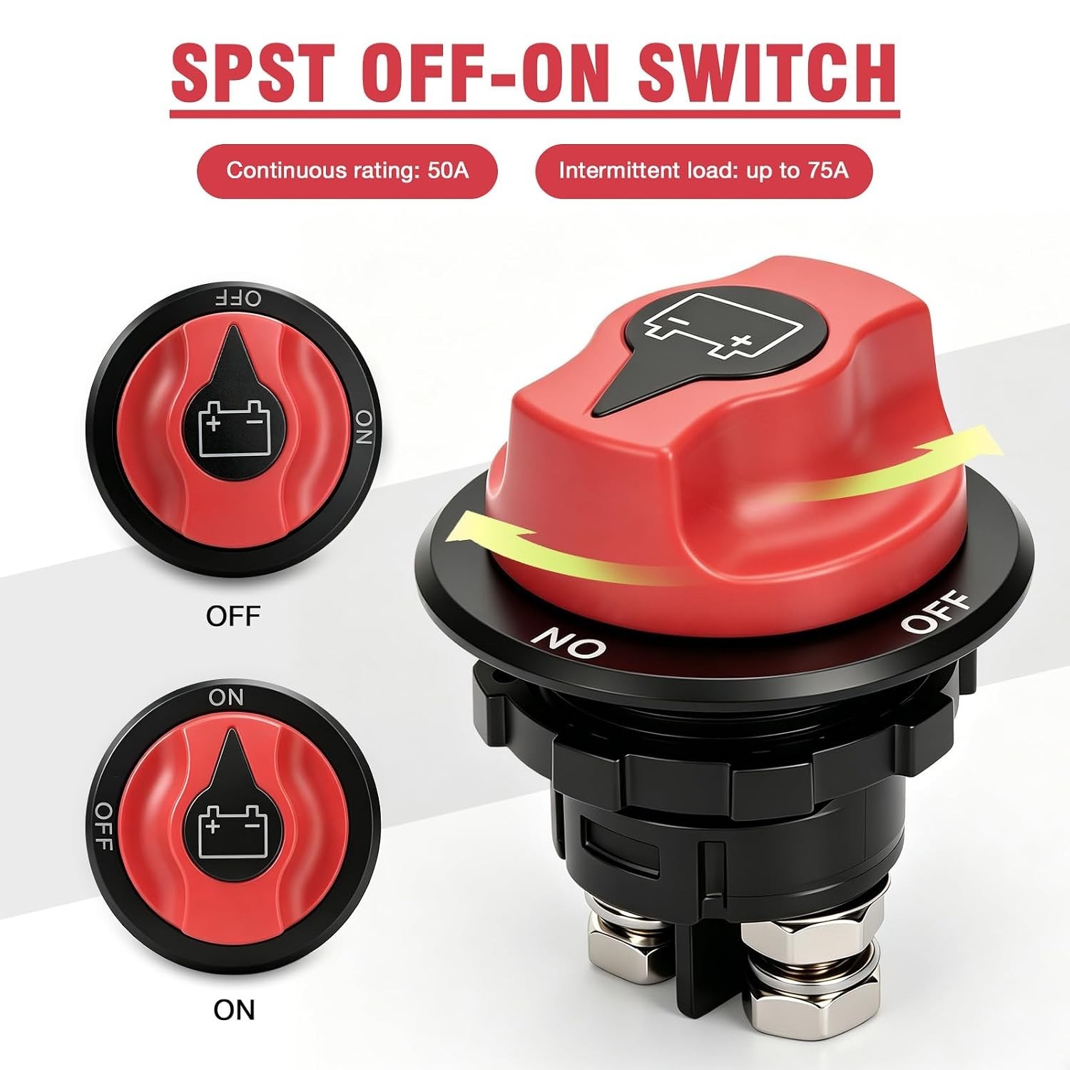 Battery Disconnect Switch 12V-32V DC, 100A Waterproof Marine Battery Switch |…
